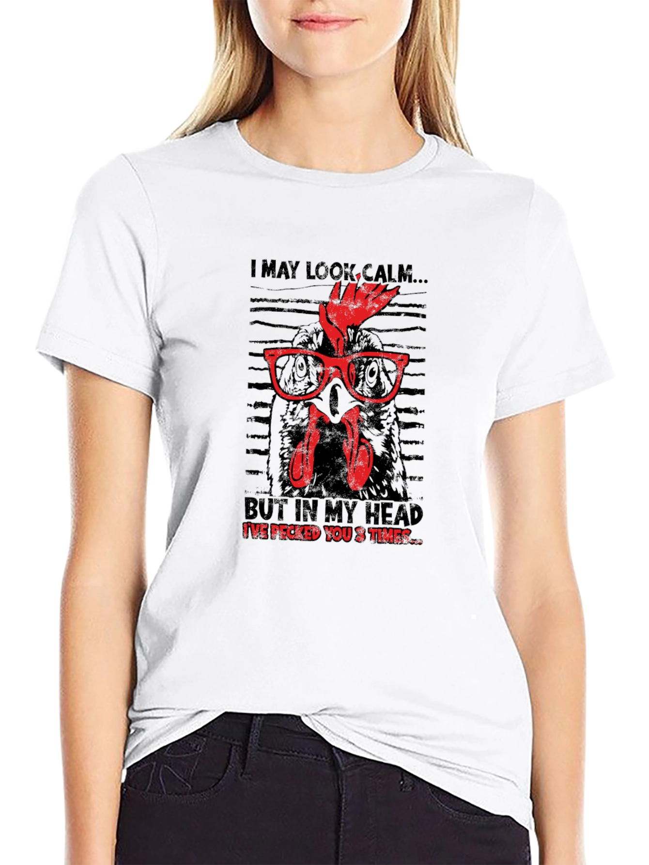 Funny Chicken Graphic T-Shirt - Calm But Pecked
