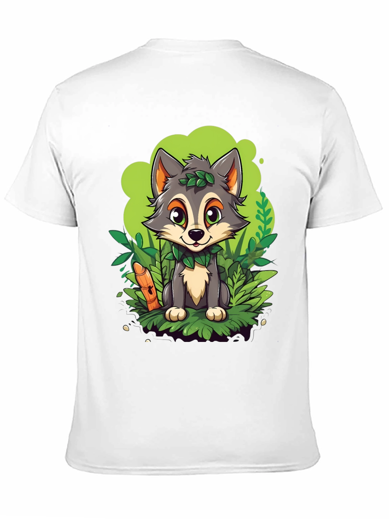 Cartoon Wolf Graphic Tee - Black Cotton T-Shirt