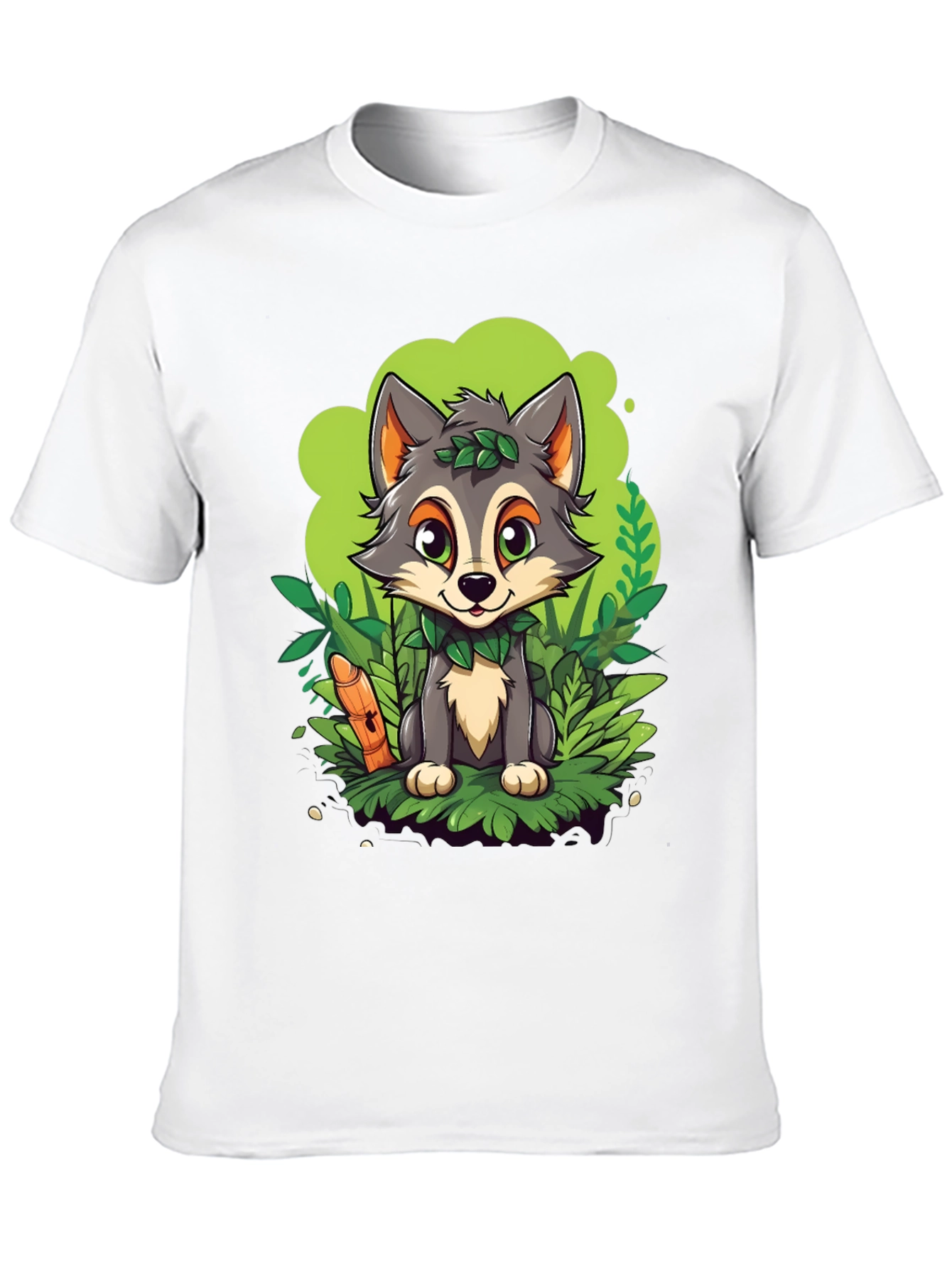 Cartoon Wolf Graphic Tee - Black Cotton T-Shirt