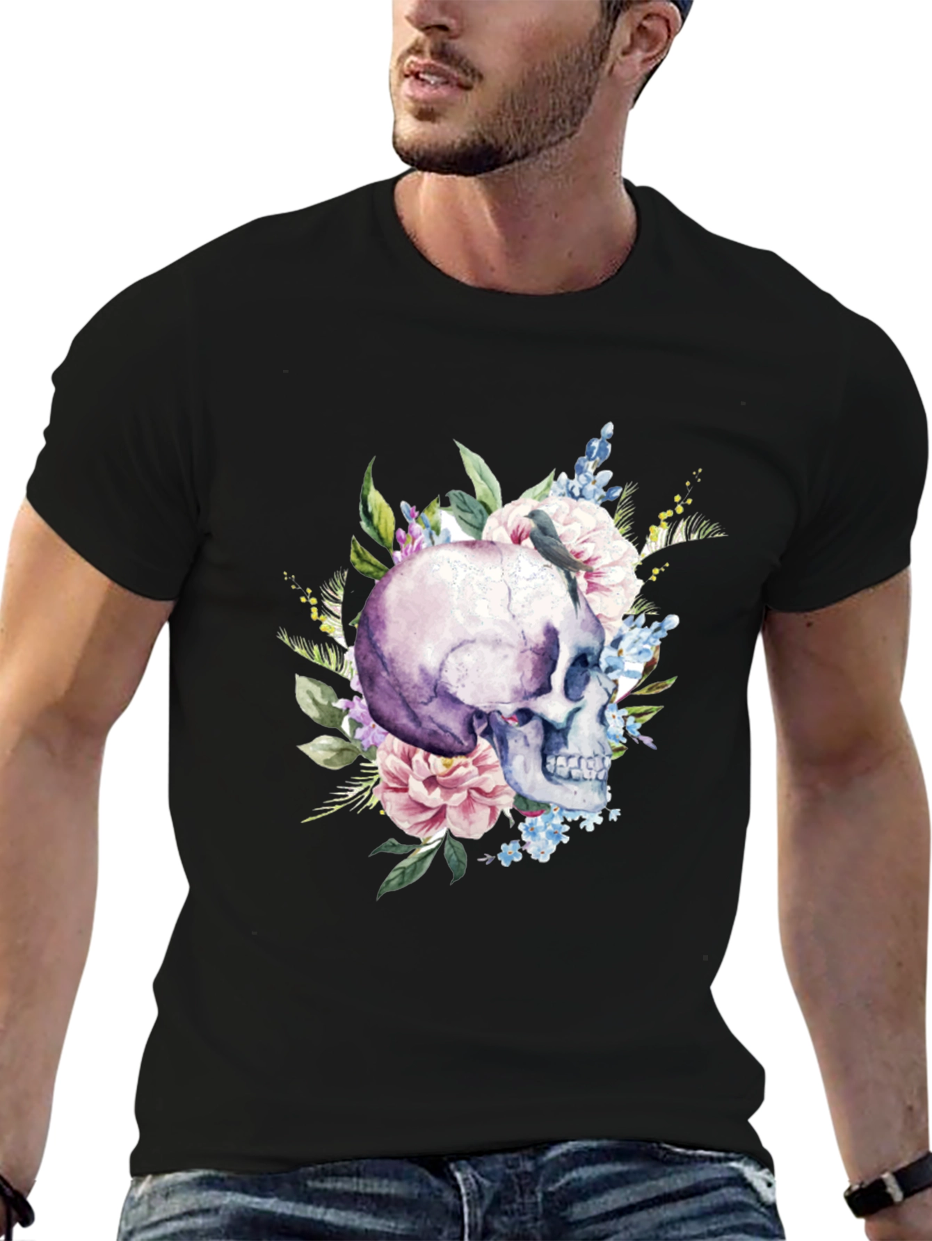 Floral Skull Graphic T-Shirt - Mens