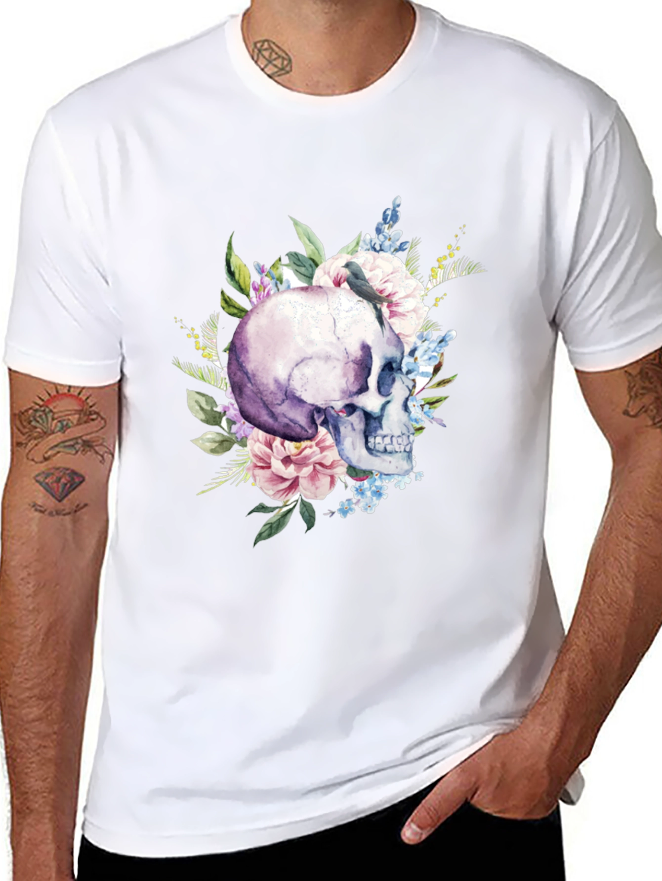 Floral Skull Graphic T-Shirt - Mens