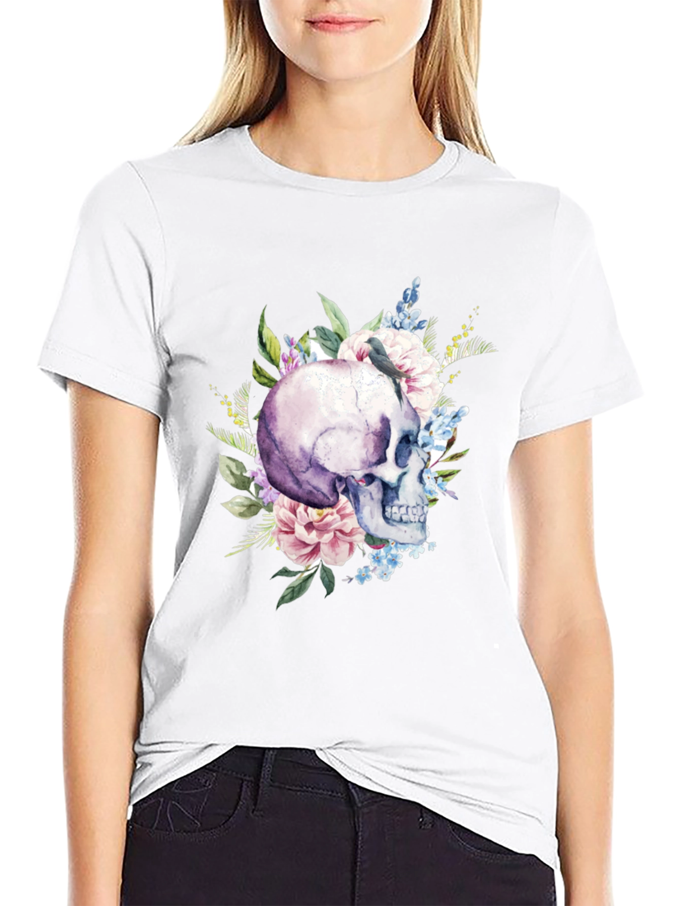 Floral Skull Graphic T-Shirt - Mens
