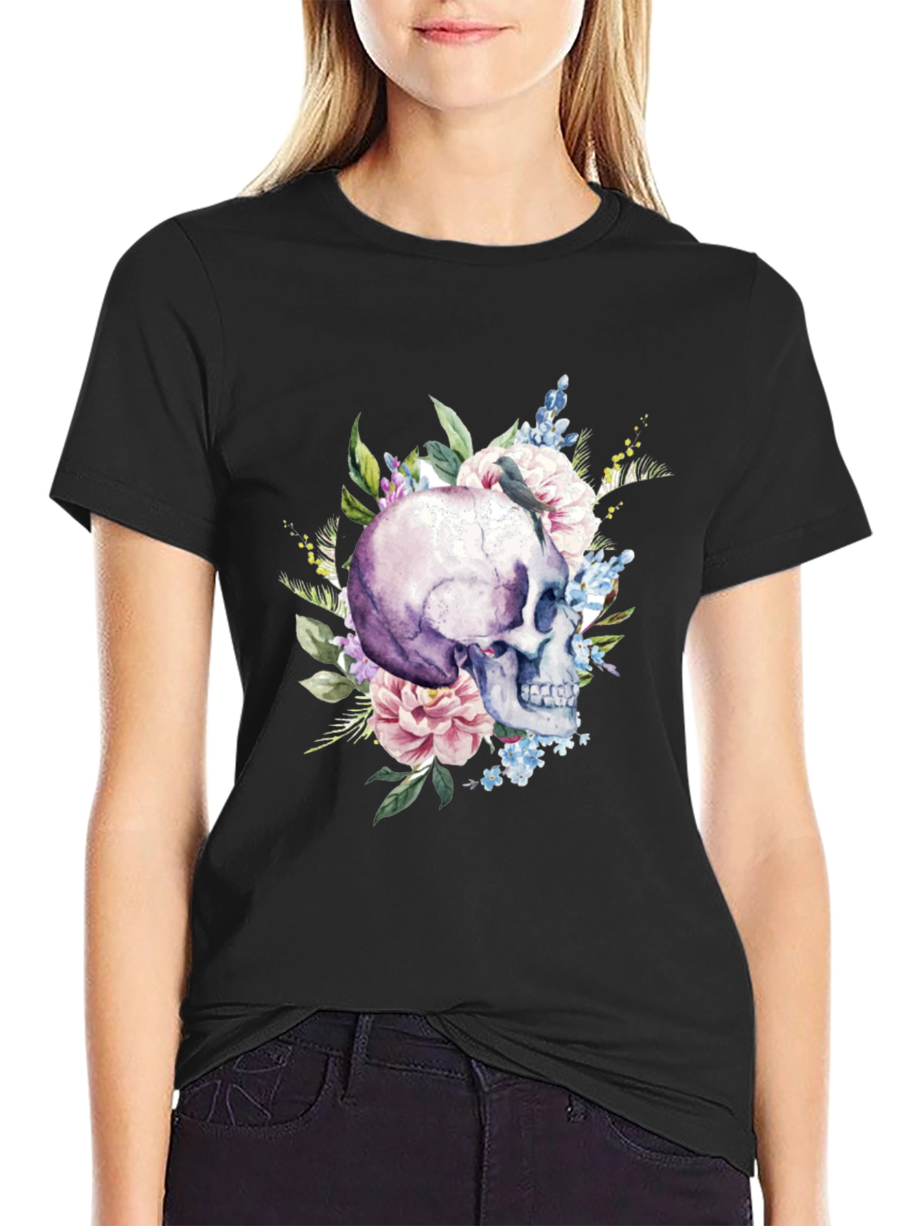 Floral Skull Graphic T-Shirt - Mens