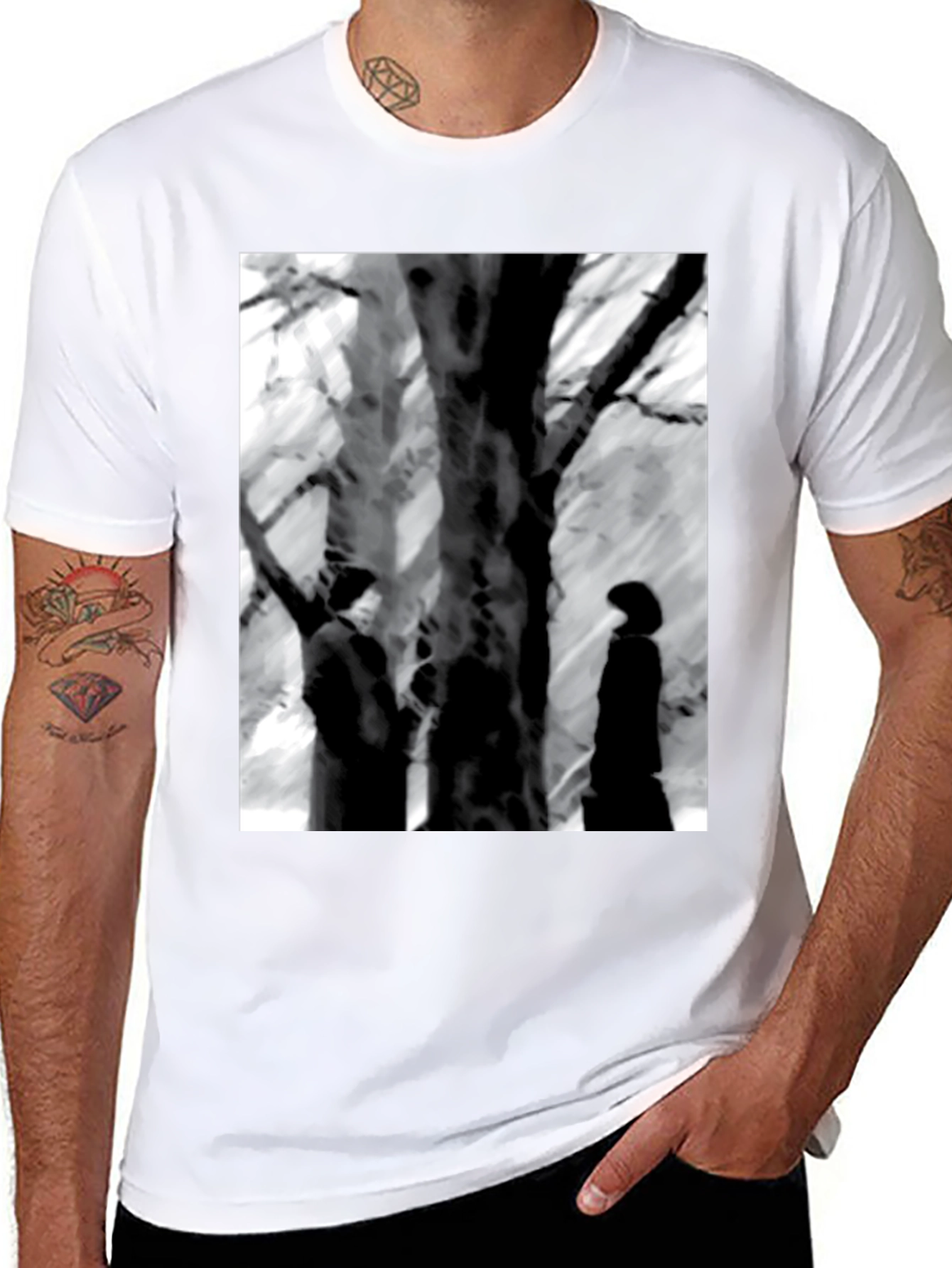Eerie Black & White Tree Scene Graphic Tee