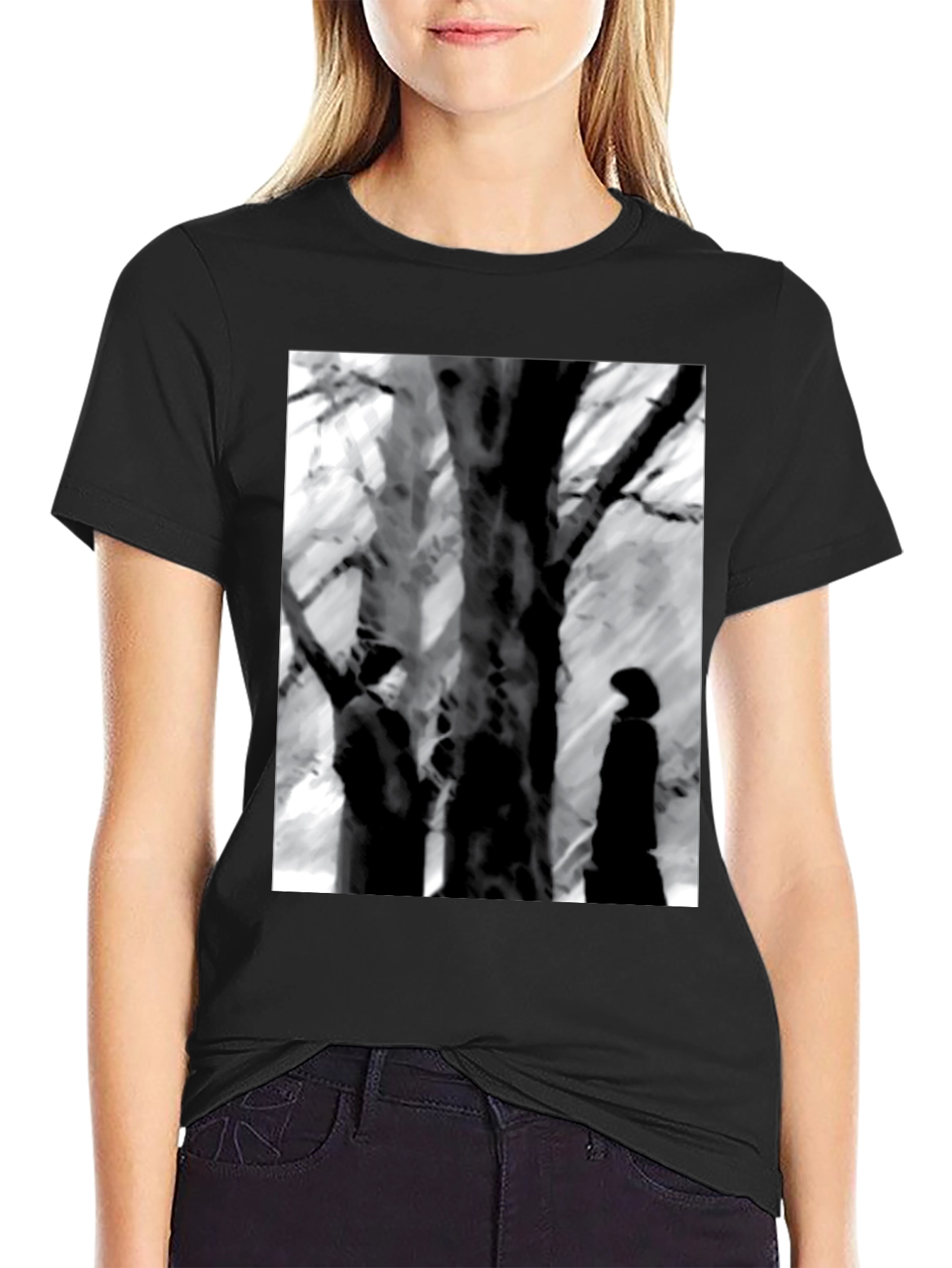 Eerie Black & White Tree Scene Graphic Tee