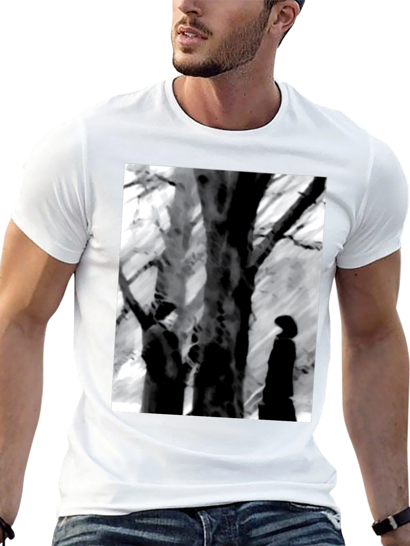 Eerie Black & White Tree Scene Graphic Tee