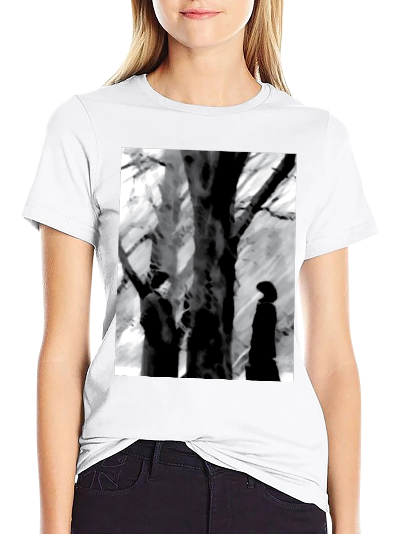 Eerie Black & White Tree Scene Graphic Tee