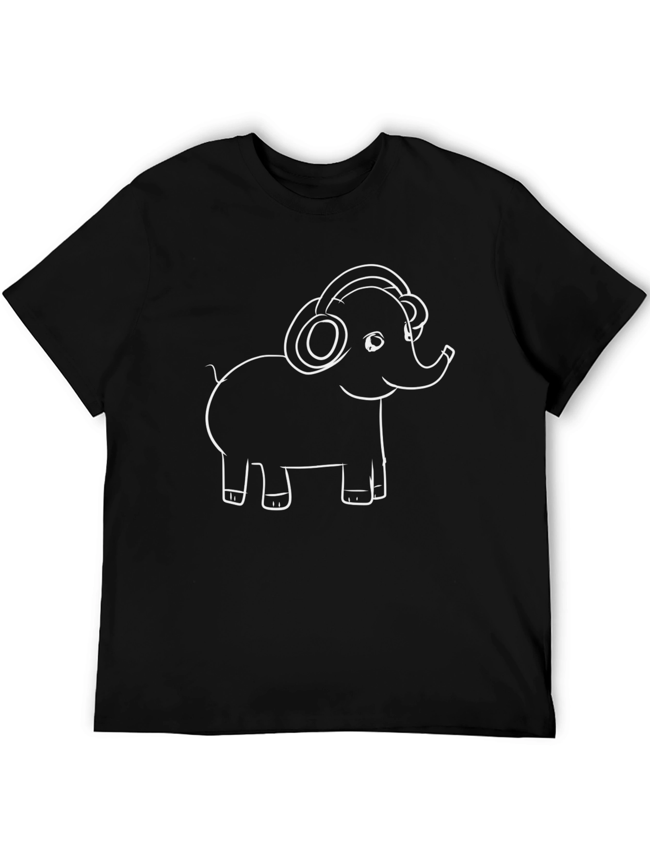 Elephant Headphones Graphic Tee - Stylish Black T-Shirt