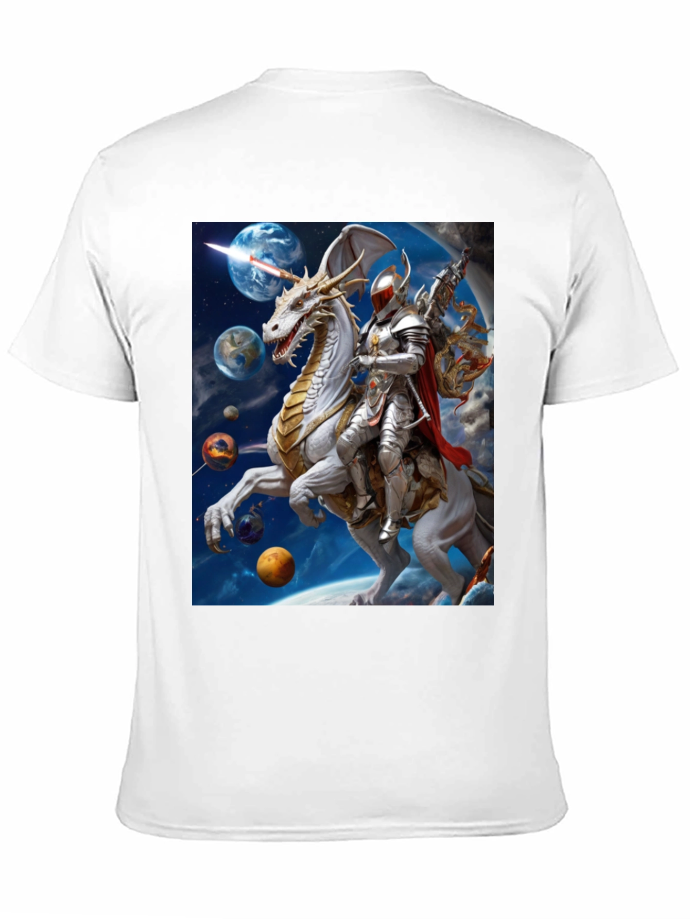 Knight Riding Dragon in Space T-Shirt