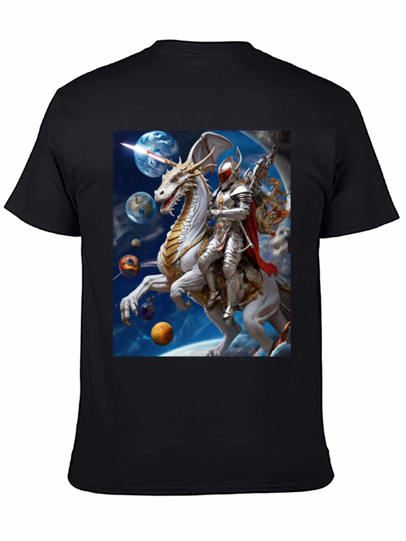 Knight Riding Dragon in Space T-Shirt