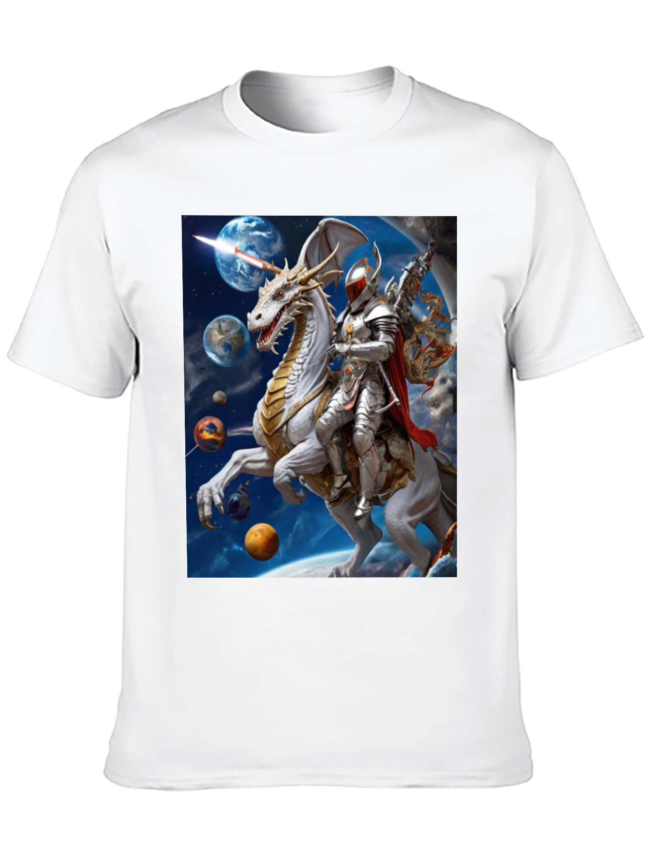 Knight Riding Dragon in Space T-Shirt