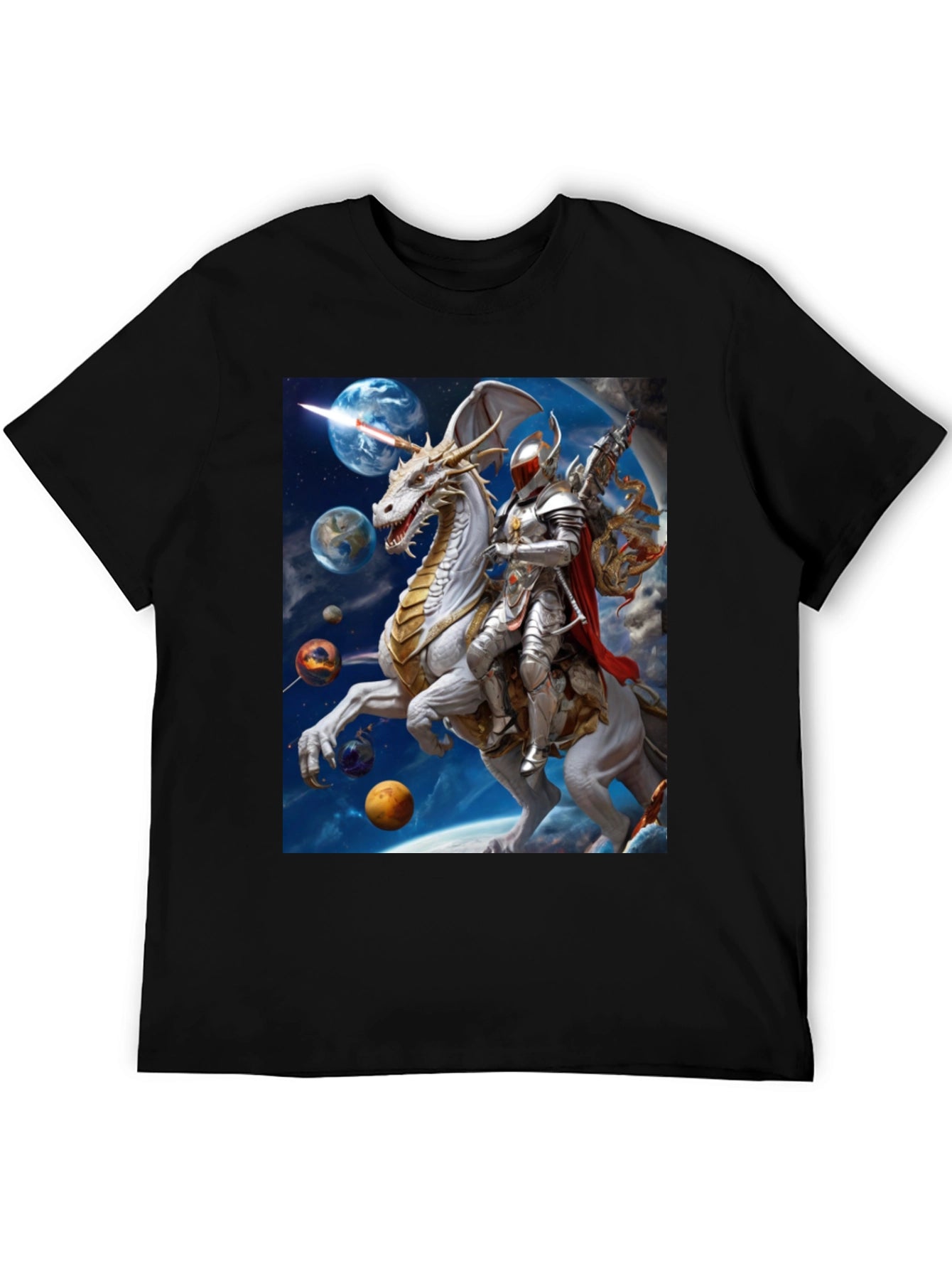 Knight Riding Dragon in Space T-Shirt