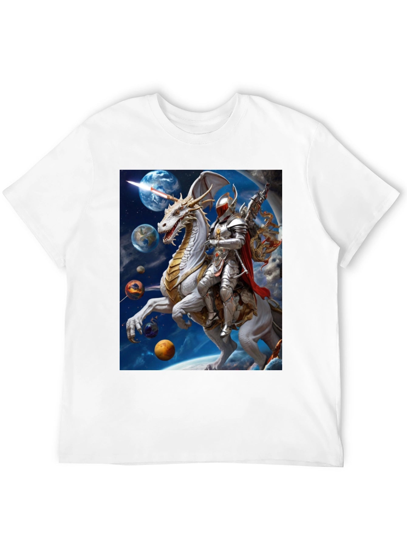 Knight Riding Dragon in Space T-Shirt