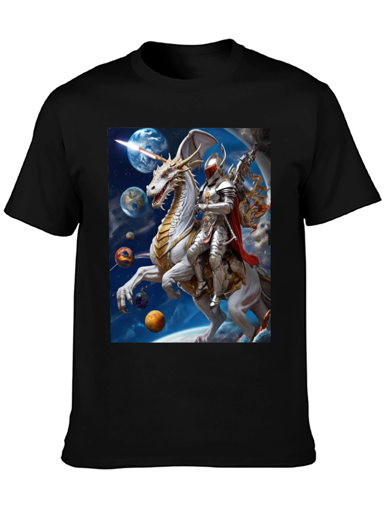 Knight Riding Dragon in Space T-Shirt