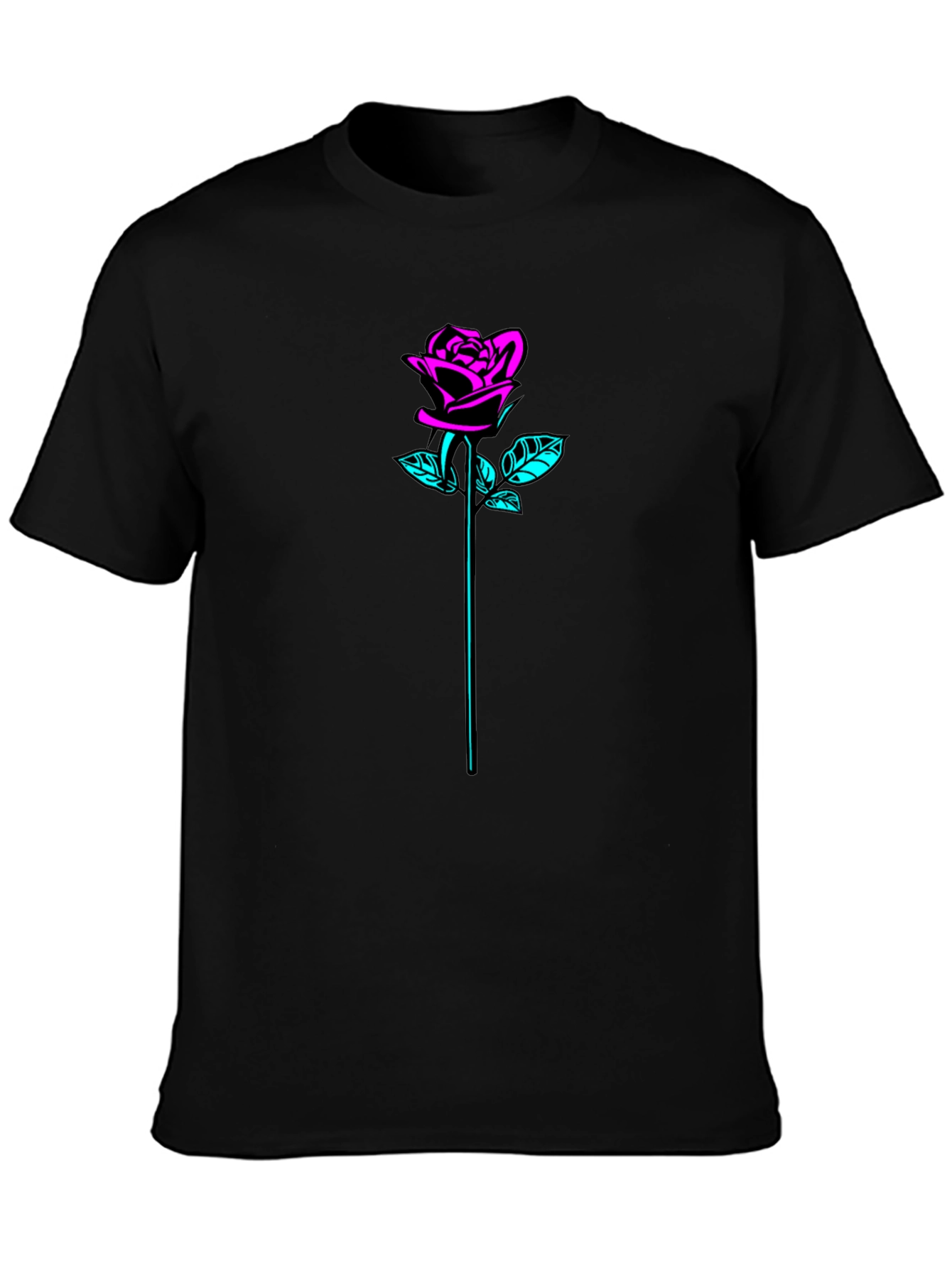 Neon Rose Graphic Black T-Shirt