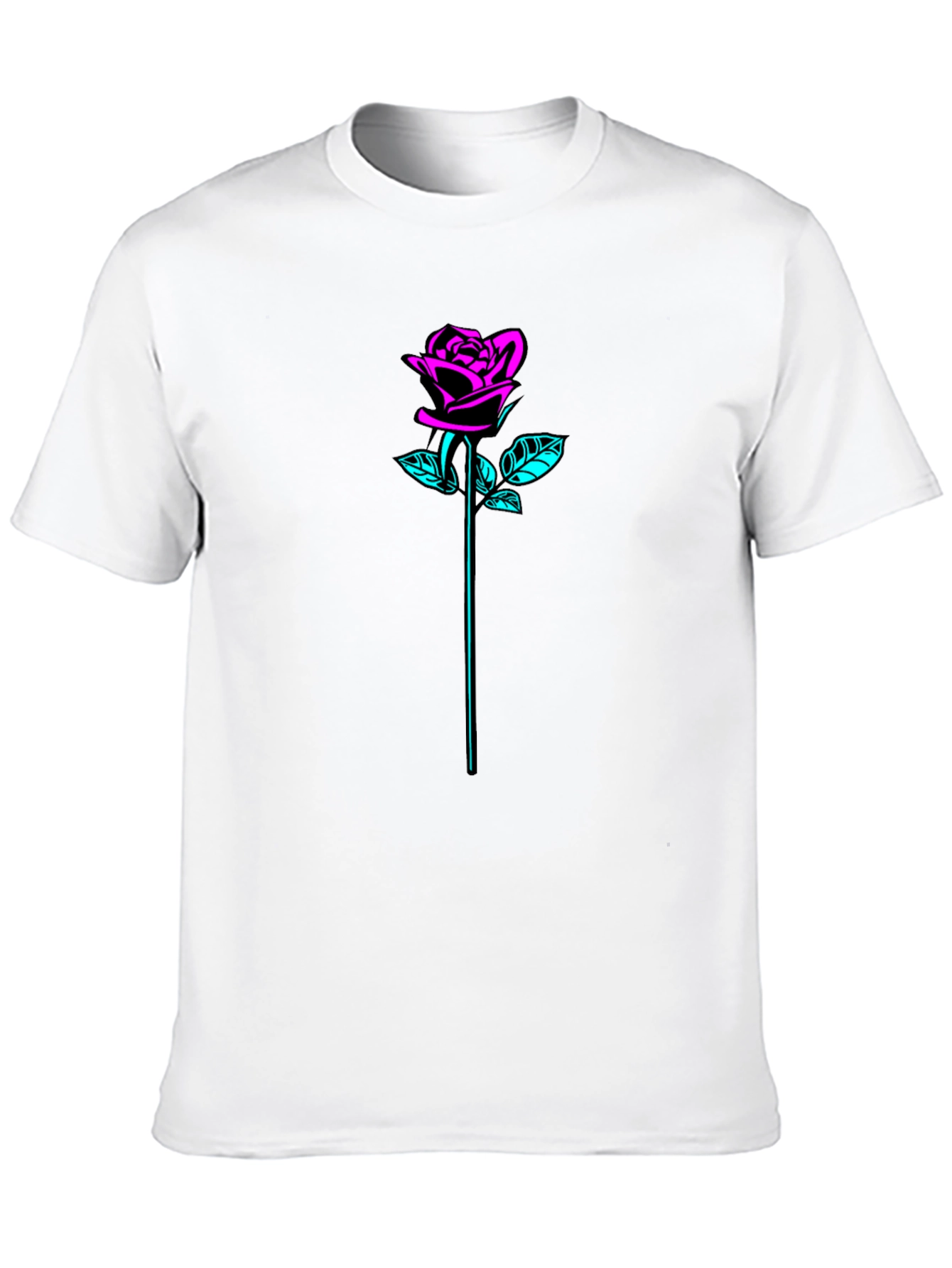 Neon Rose Graphic Black T-Shirt