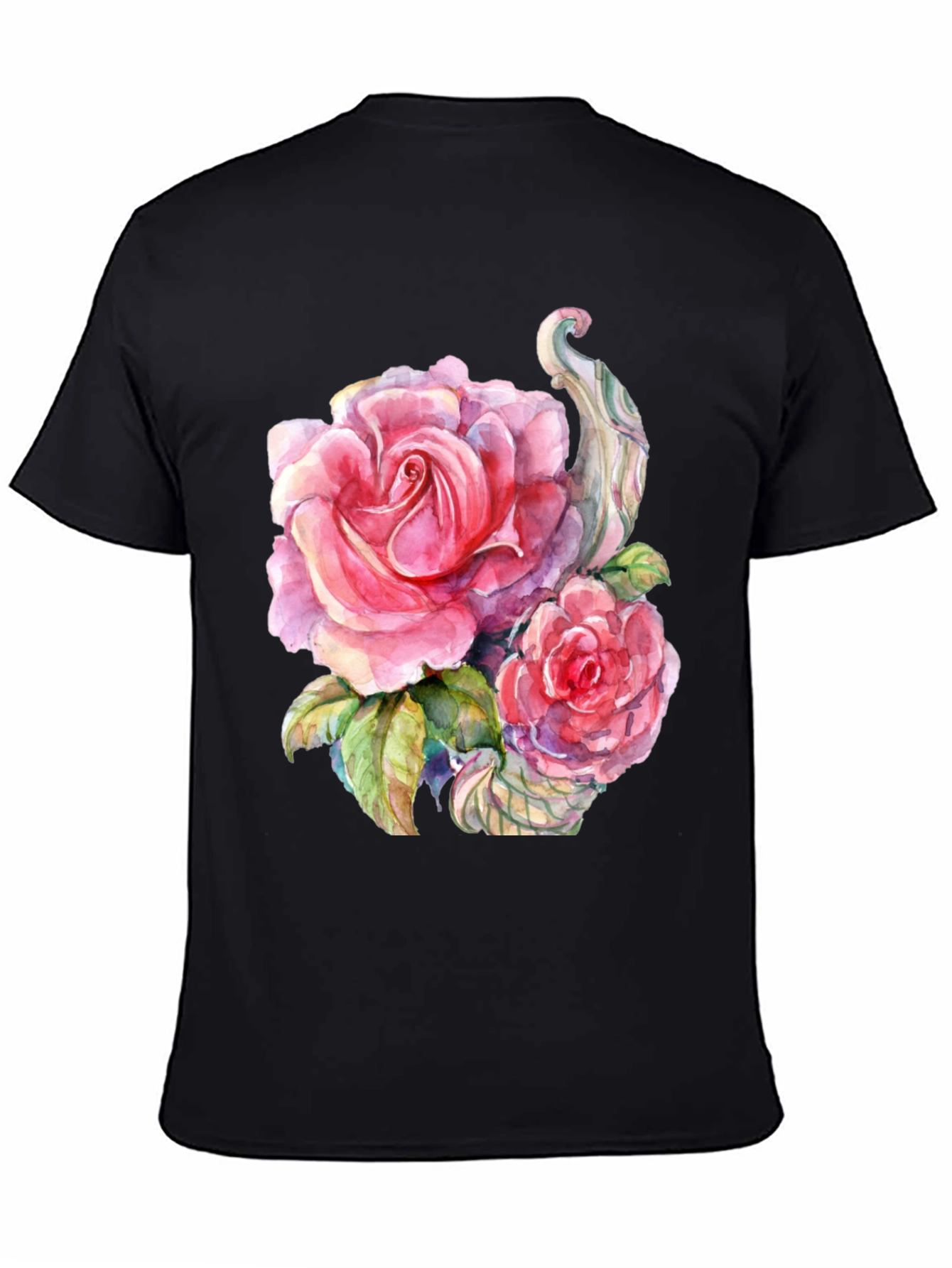 Floral Rose Graphic Black T-Shirt