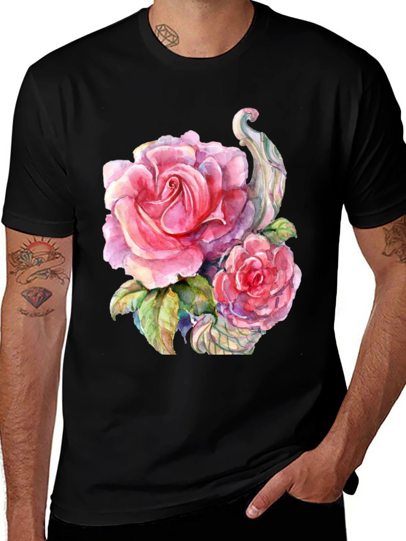 Floral Rose Graphic Black T-Shirt