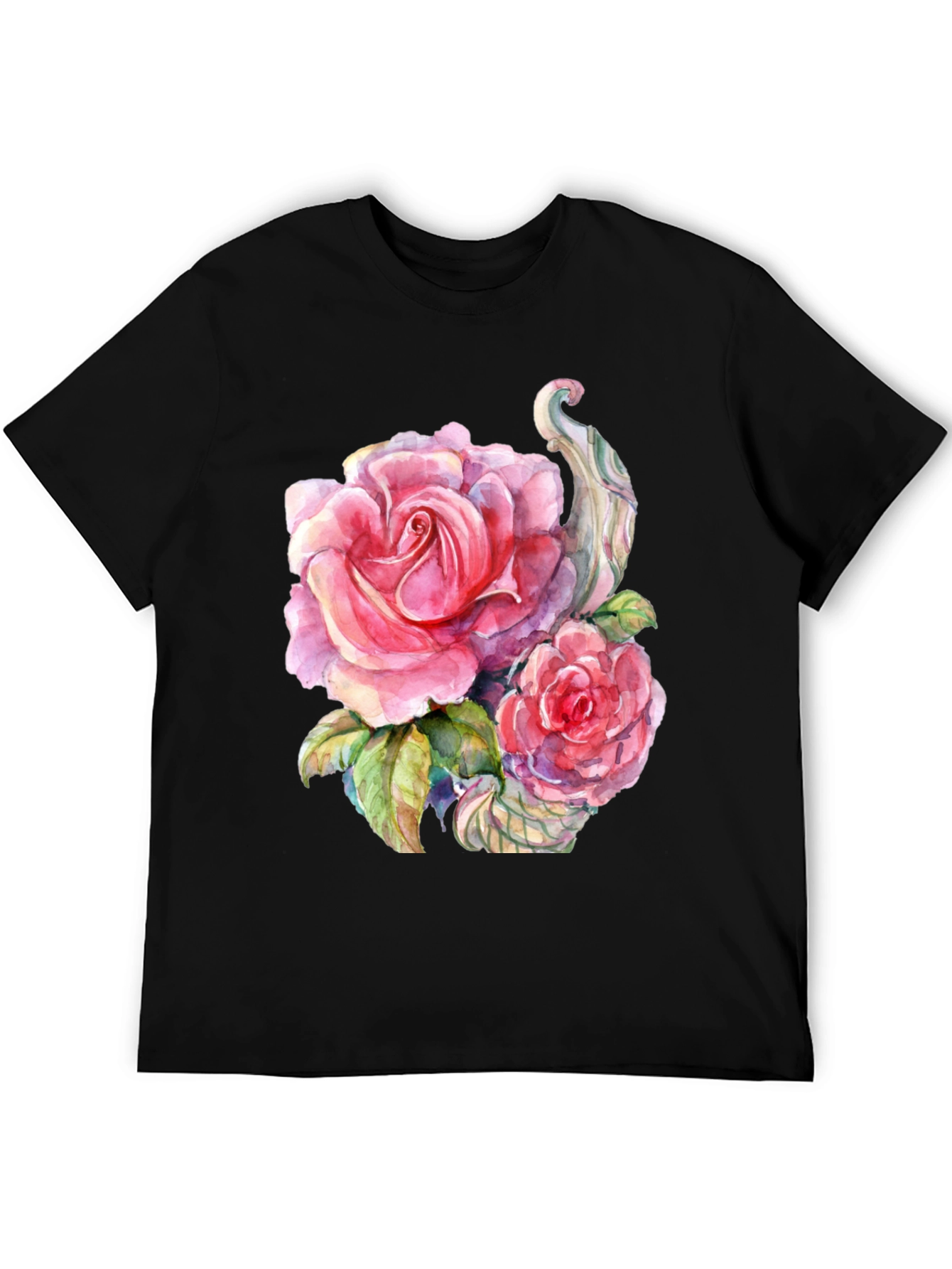 Floral Rose Graphic Black T-Shirt