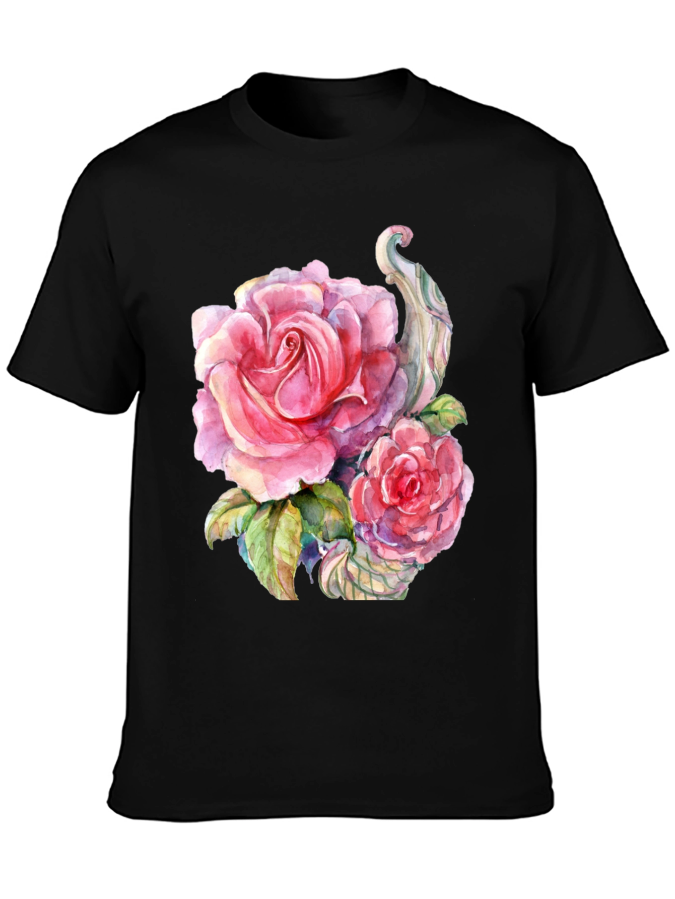 Floral Rose Graphic Black T-Shirt