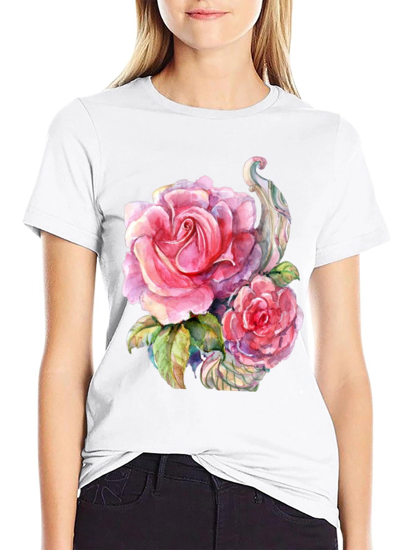 Floral Rose Graphic Black T-Shirt