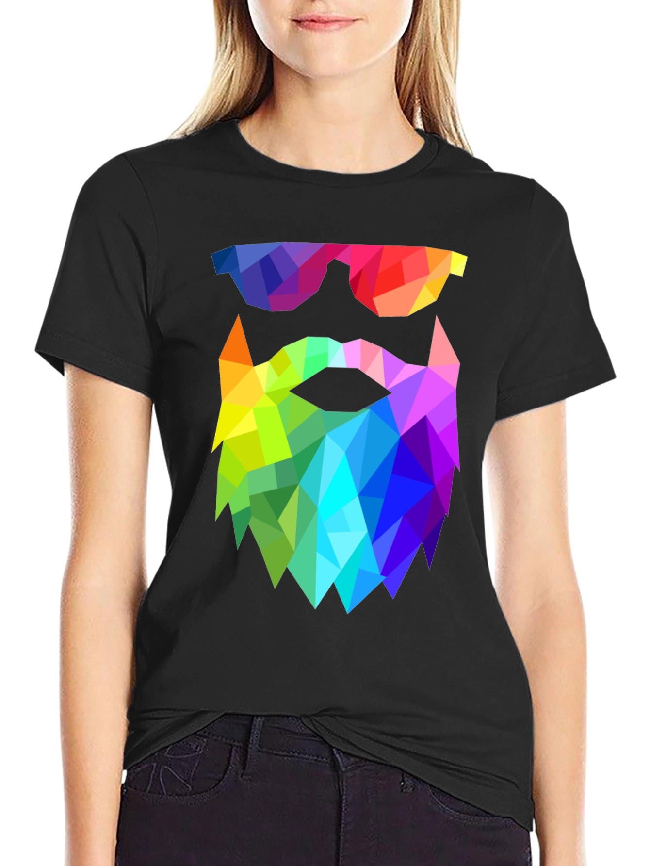 Geometric Beard T-Shirt - Rainbow Triangle Design