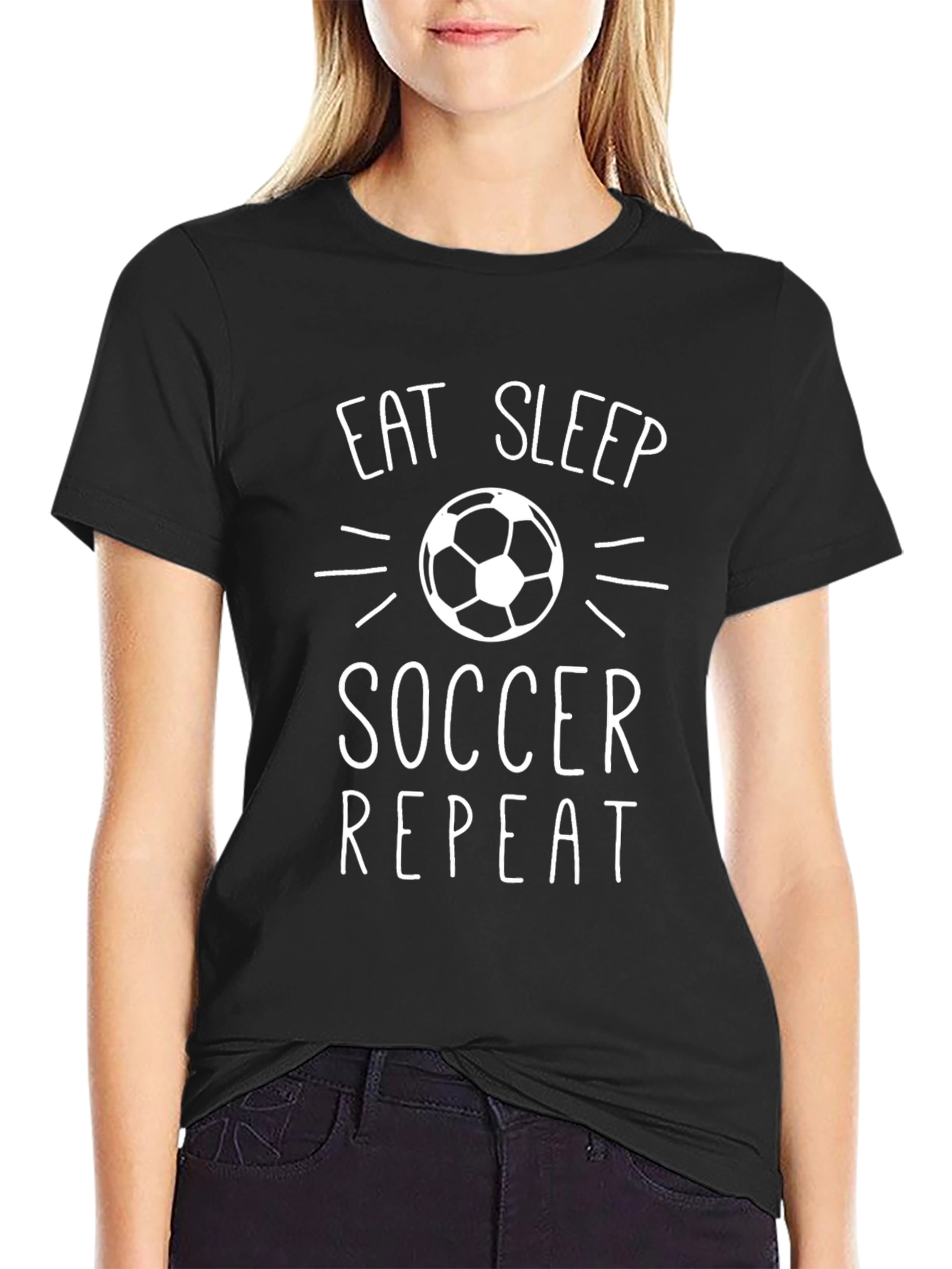 Eat Sleep Soccer Repeat Black Graphic T-Shirt
