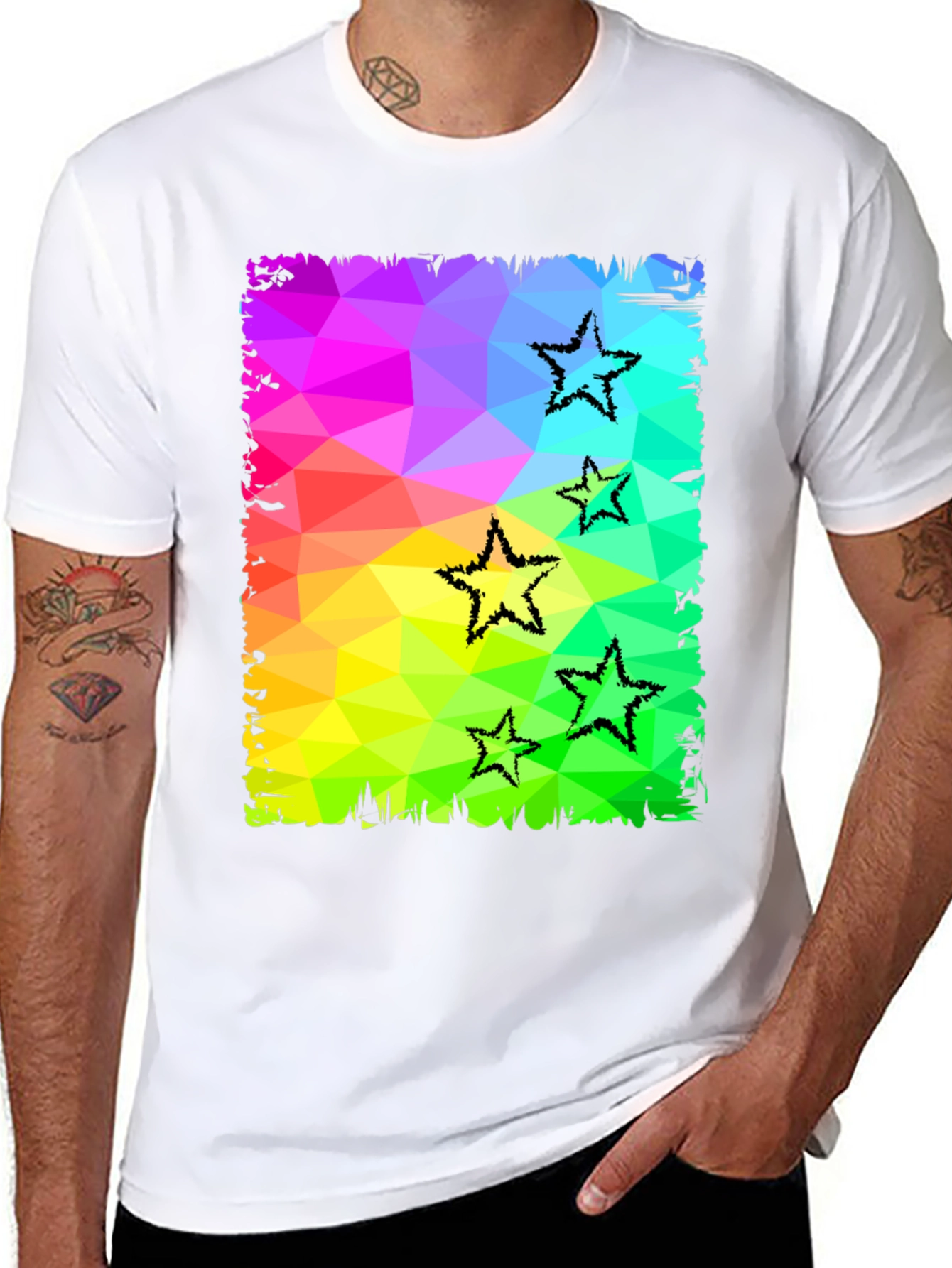 Geometric Star Print Black T-Shirt