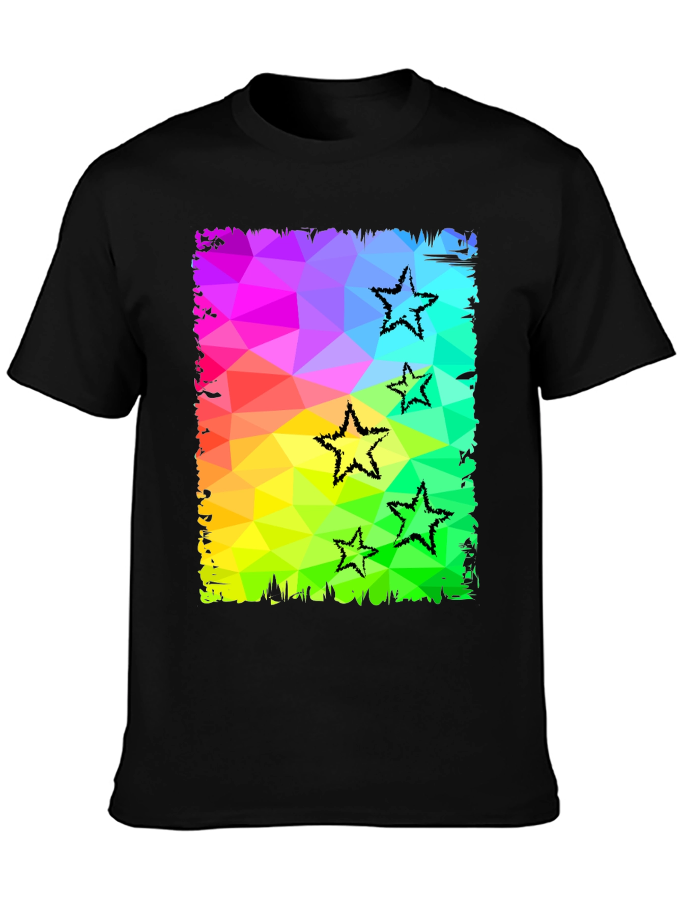 Geometric Star Print Black T-Shirt
