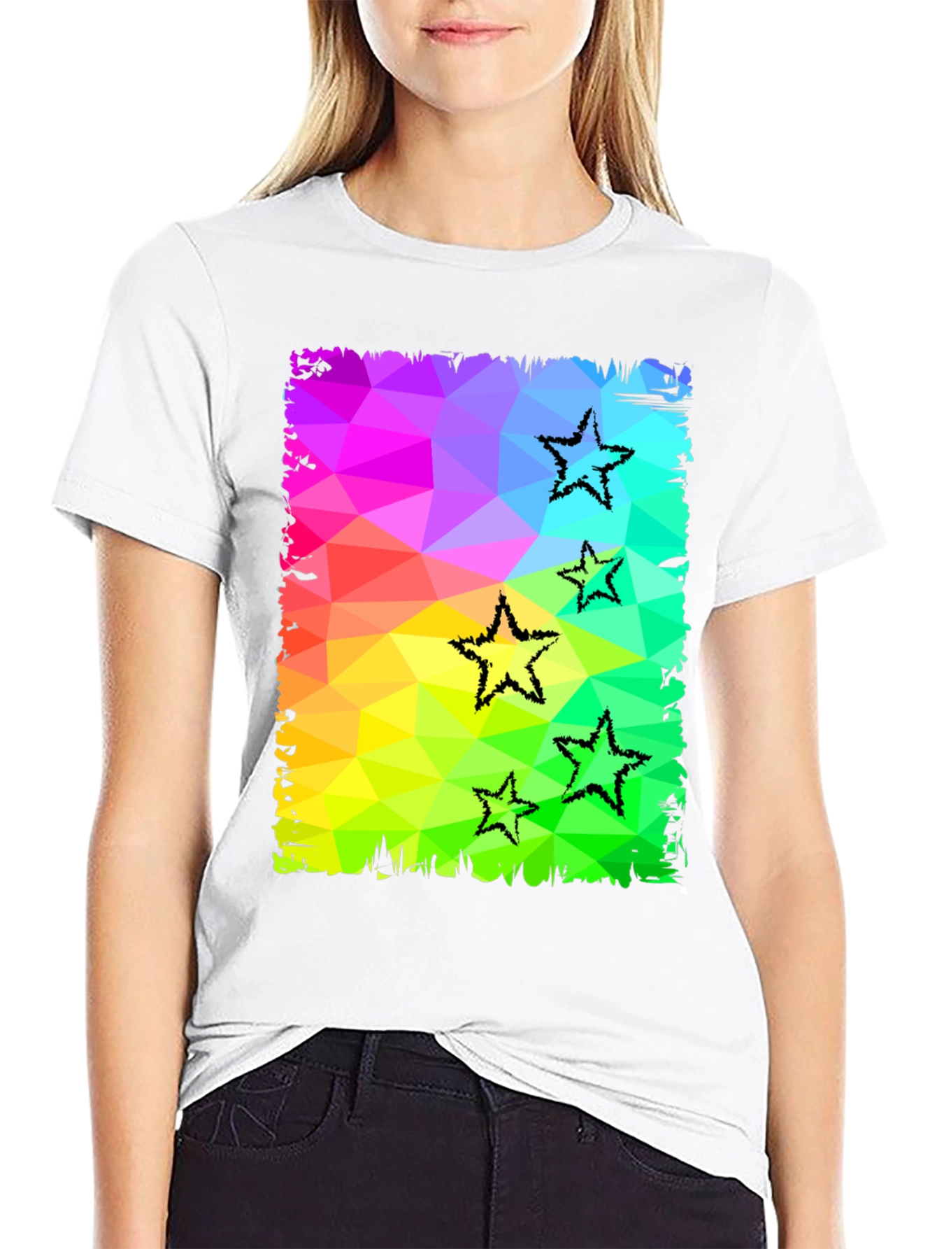 Geometric Star Print Black T-Shirt