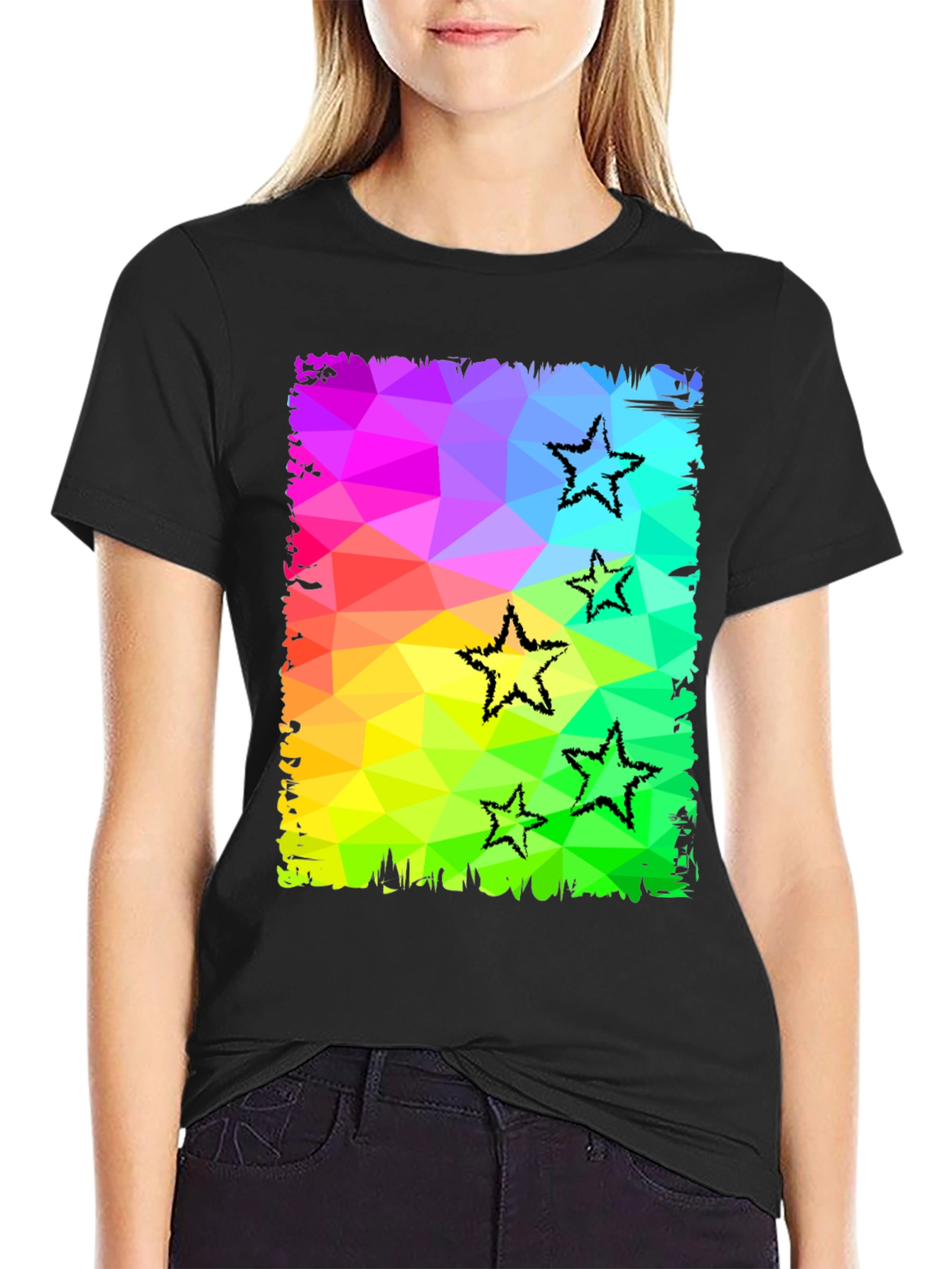 Geometric Star Print Black T-Shirt