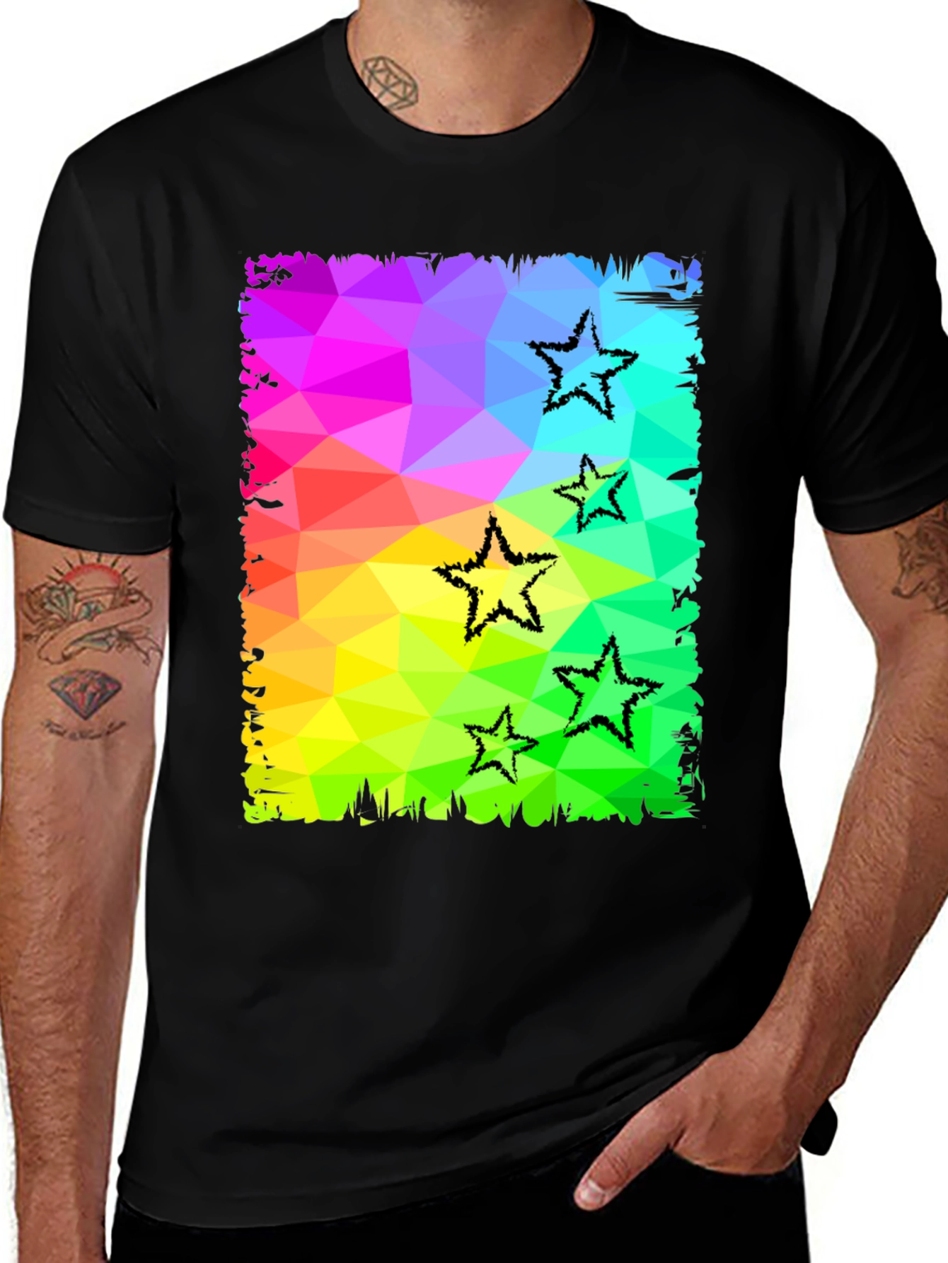 Geometric Star Print Black T-Shirt