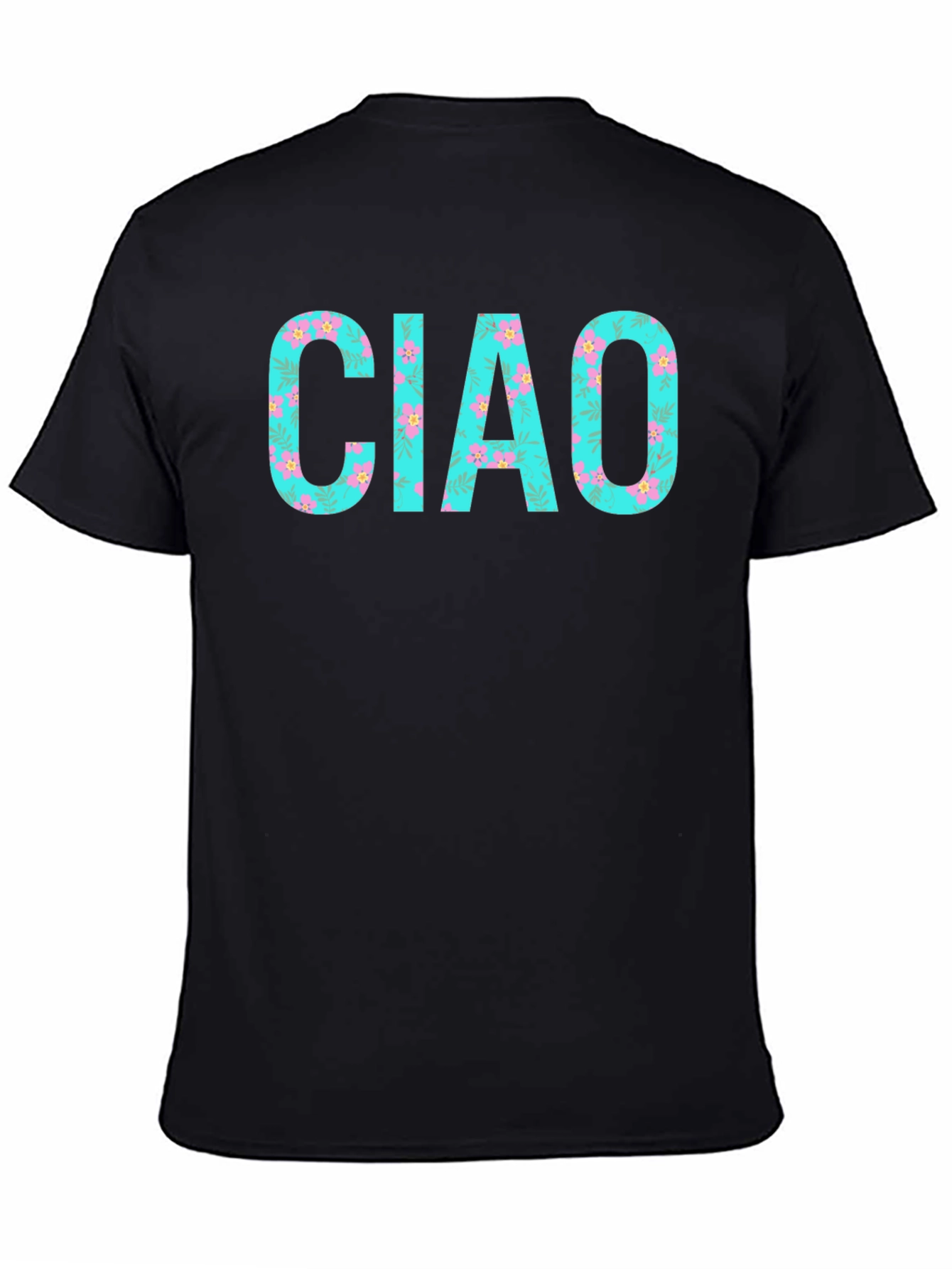 Ciao Floral Print Black T-Shirt