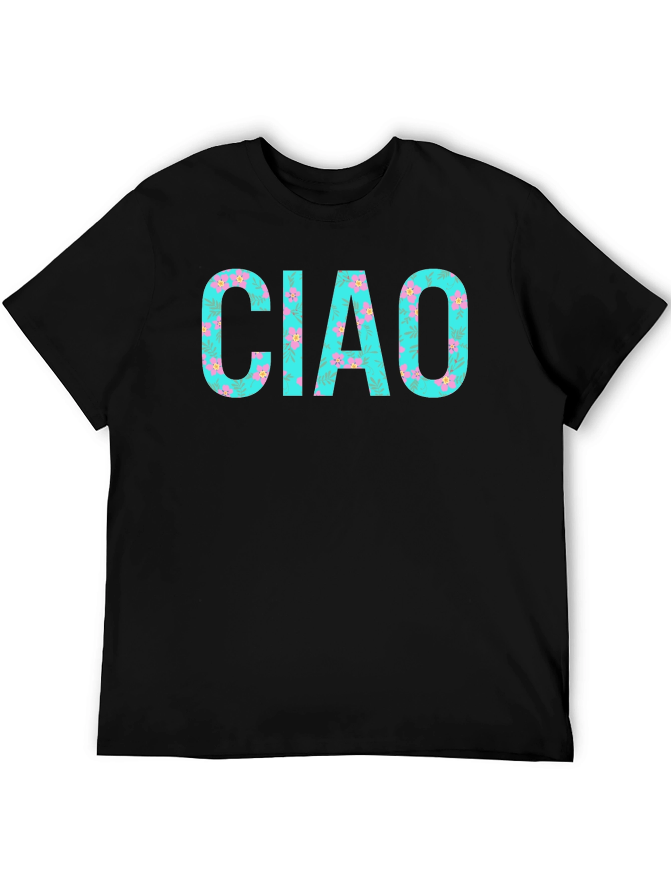 Ciao Floral Print Black T-Shirt