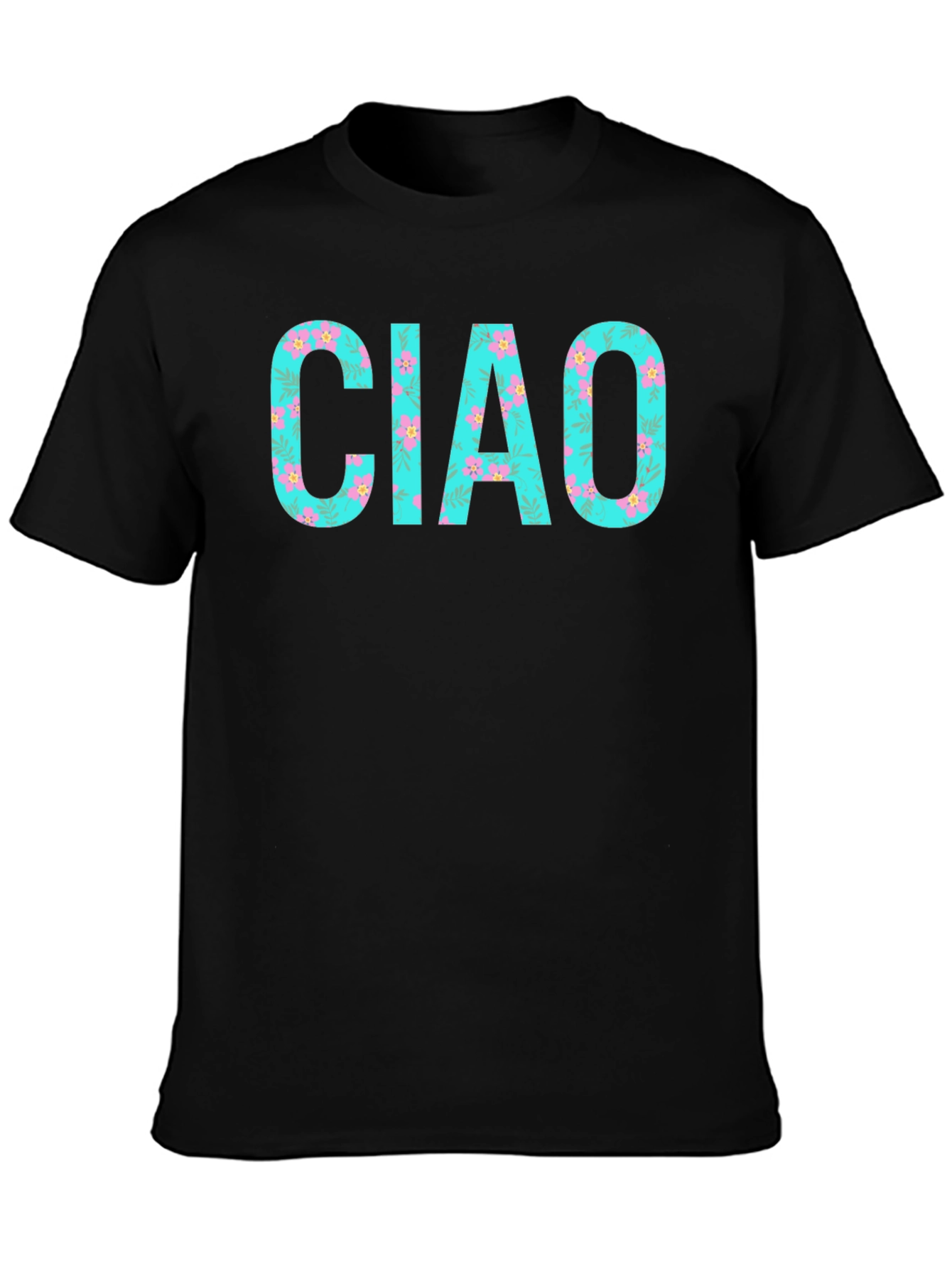 Ciao Floral Print Black T-Shirt