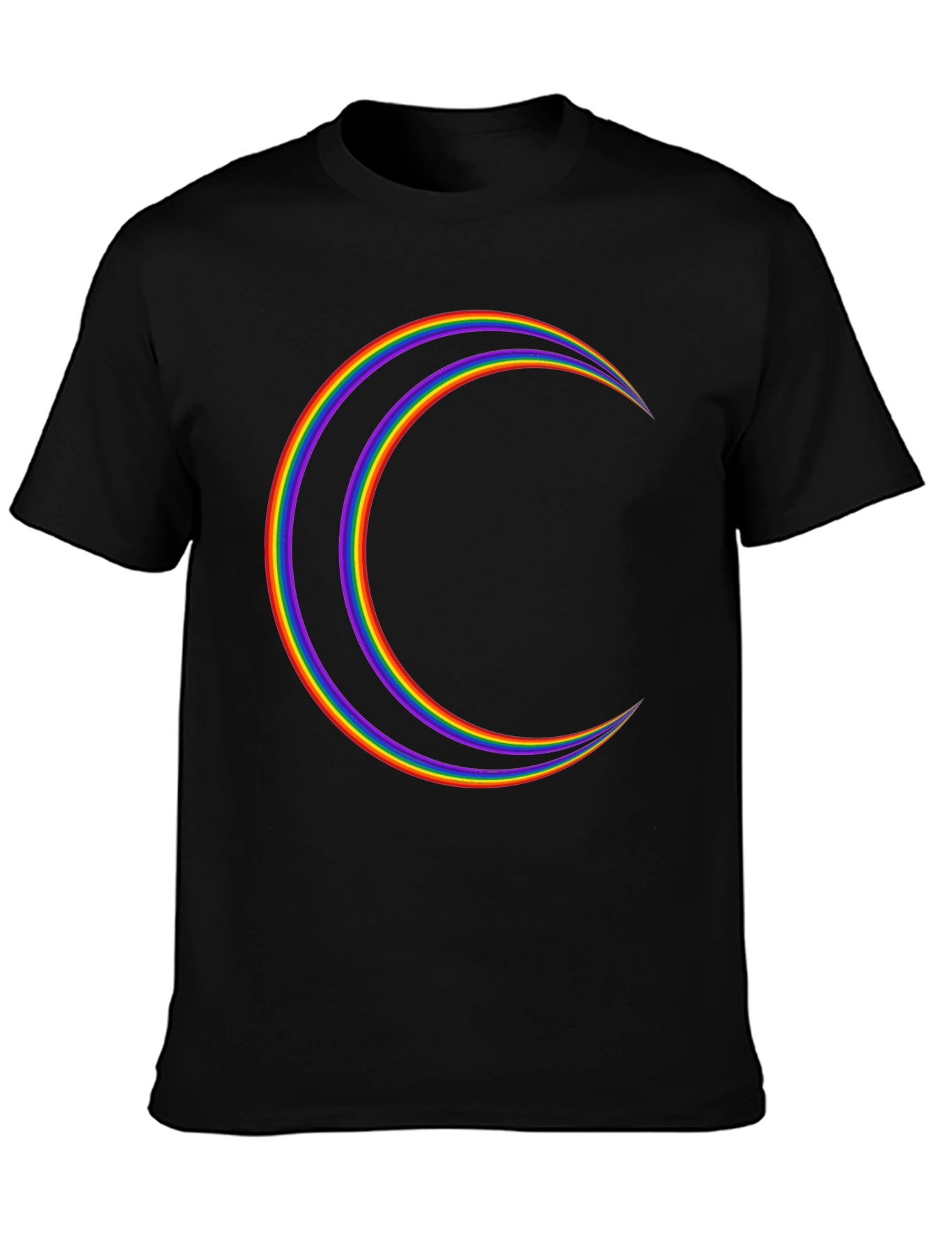 Rainbow Crescent Moon Graphic Tee - Black