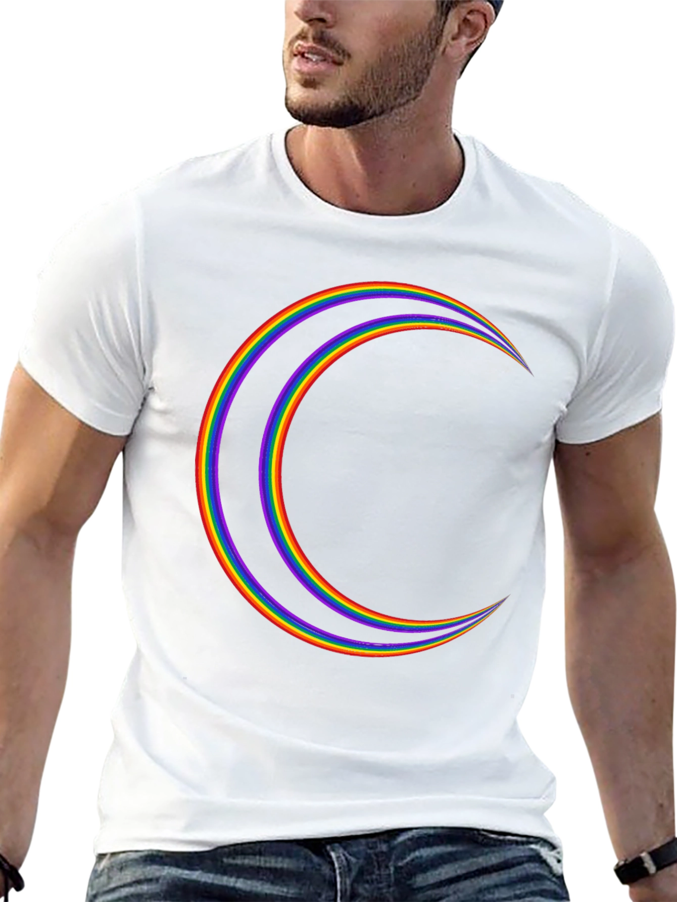 Rainbow Crescent Moon Graphic Tee - Black