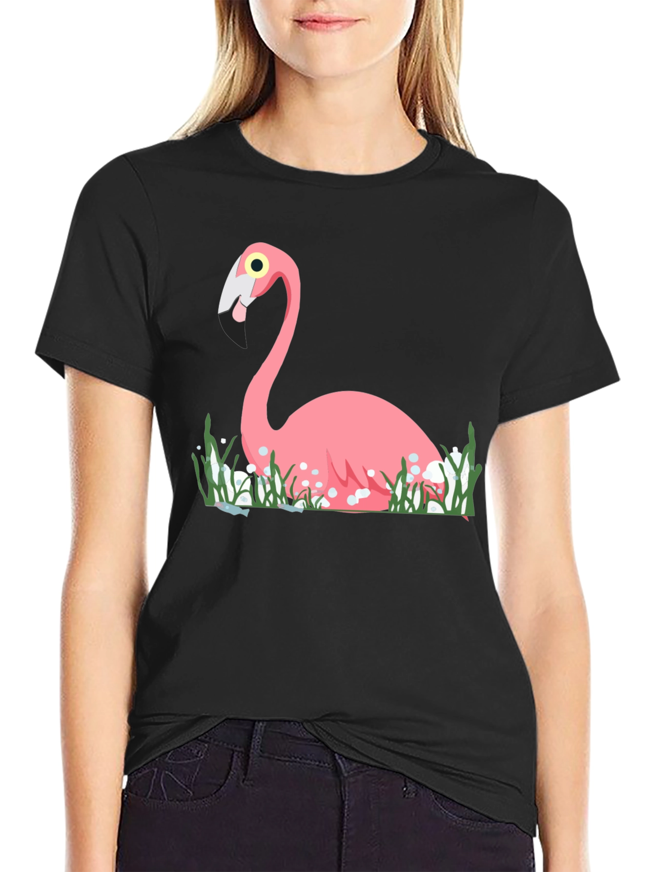 Flamingo Graphic Tee - Stylish Black T-Shirt