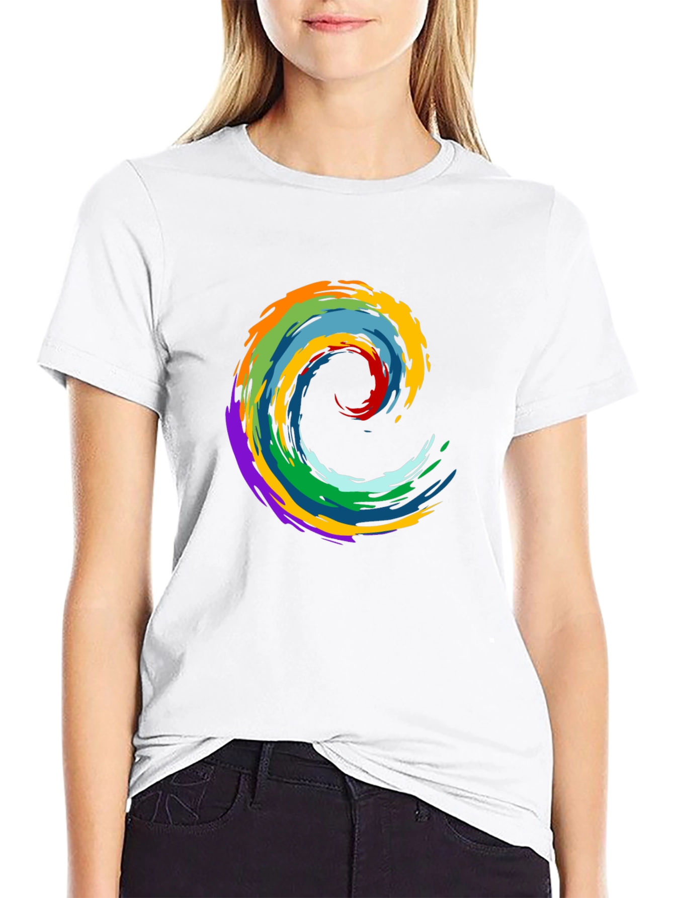 Rainbow Swirl Graphic Black T-Shirt