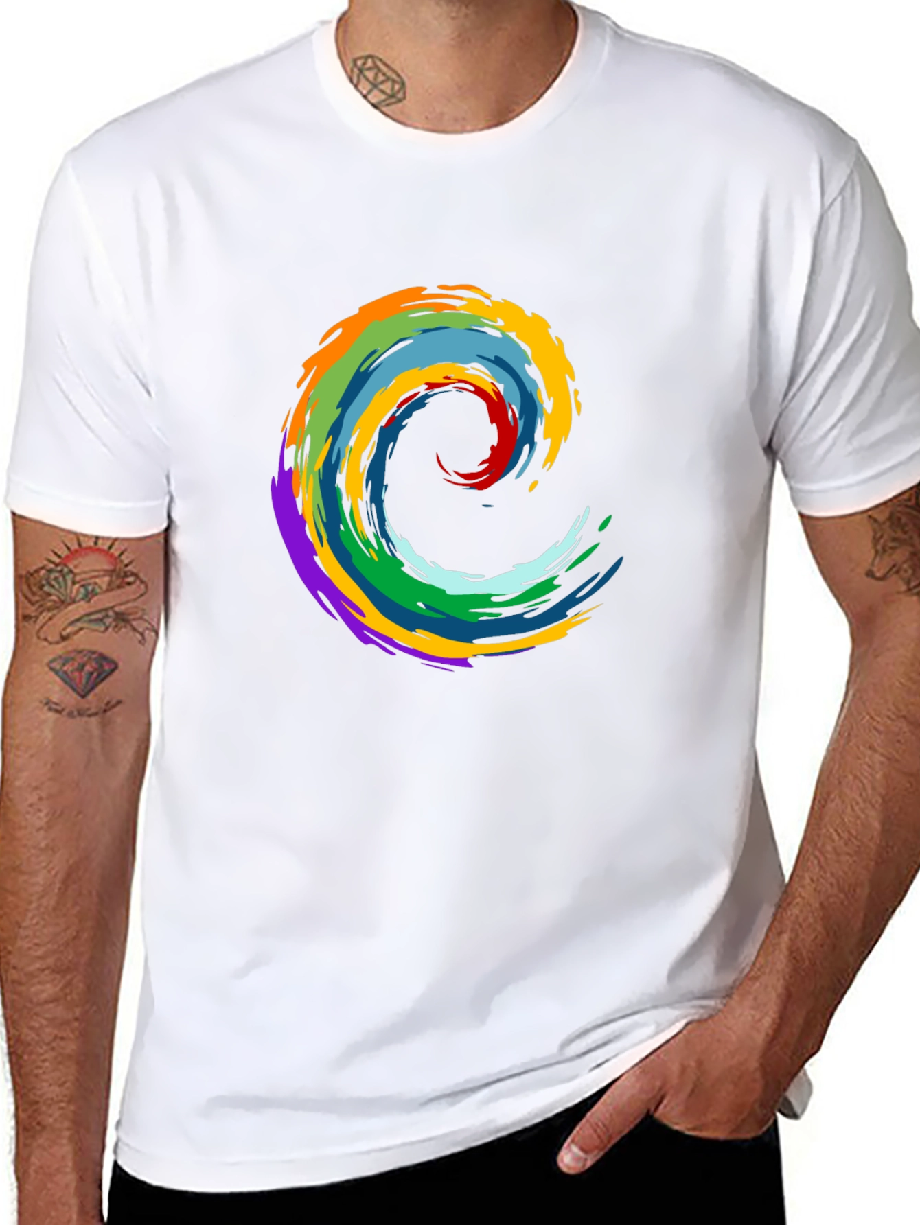Rainbow Swirl Graphic Black T-Shirt