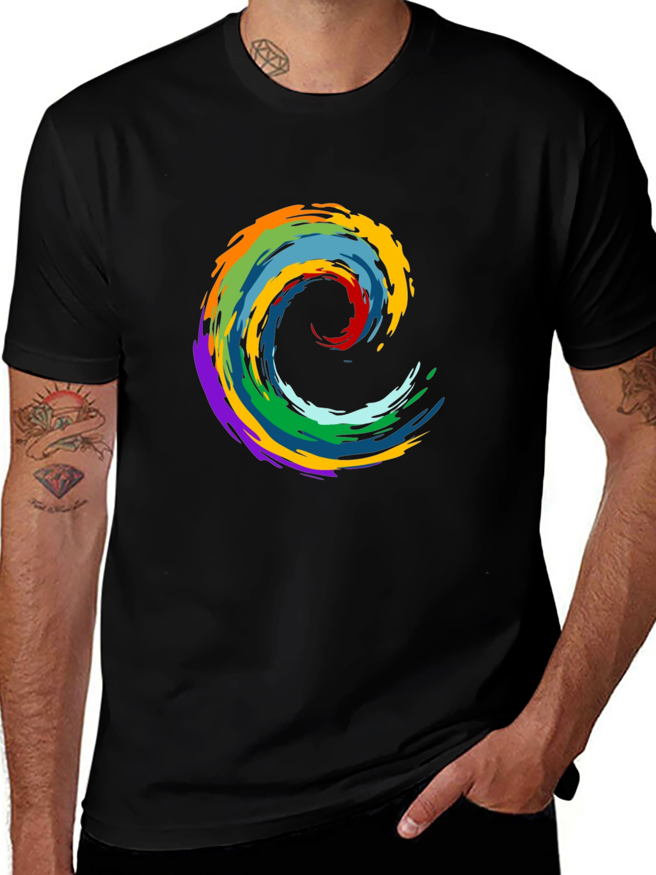 Rainbow Swirl Graphic Black T-Shirt