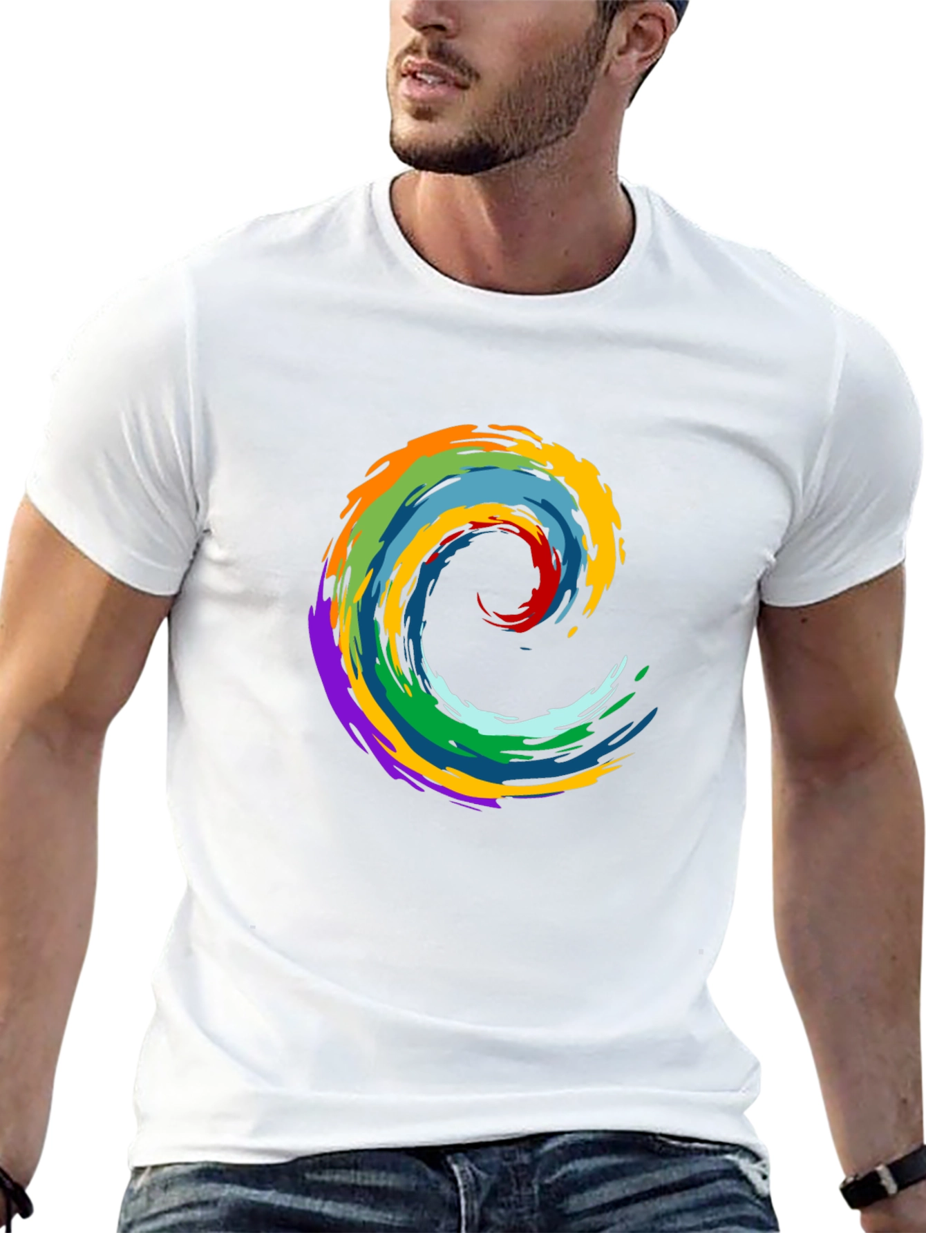 Rainbow Swirl Graphic Black T-Shirt