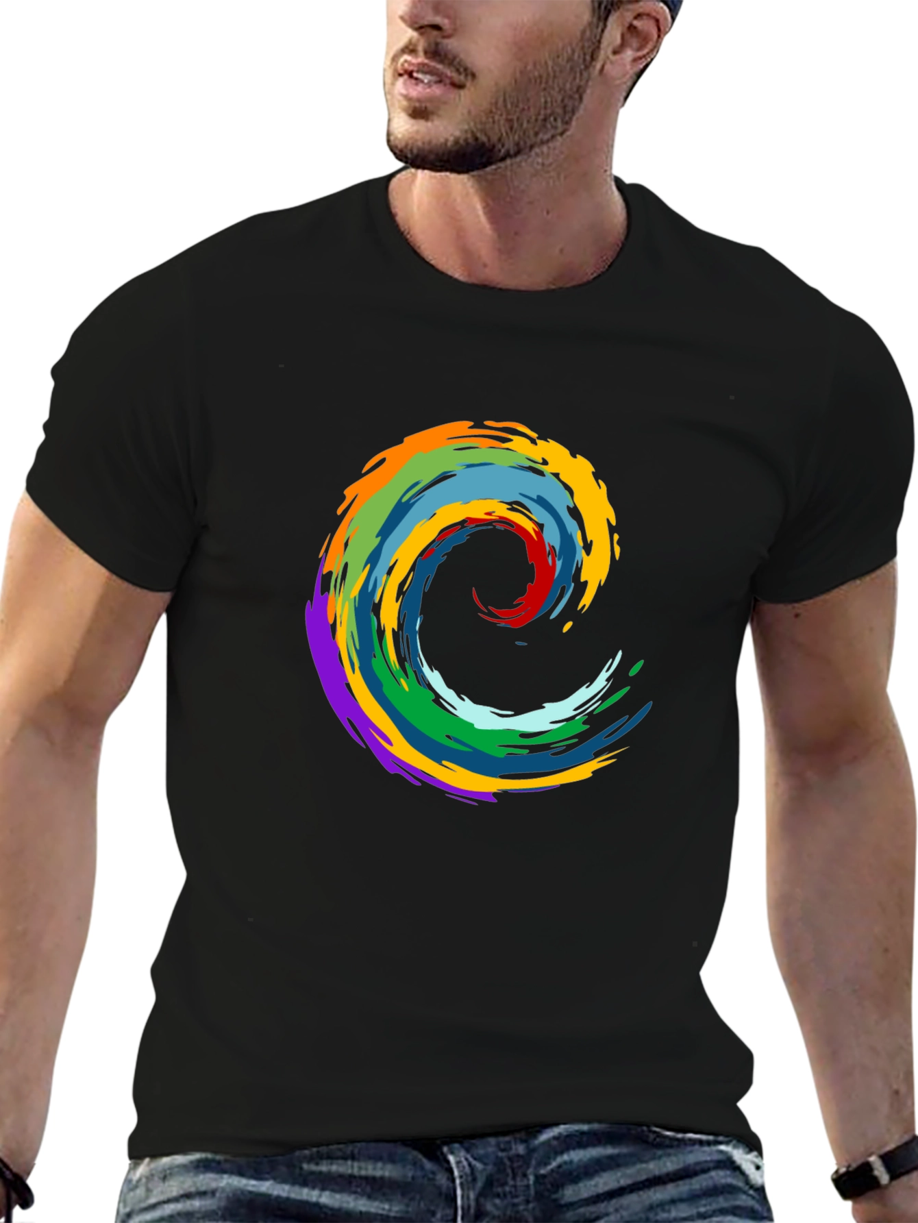 Rainbow Swirl Graphic Black T-Shirt