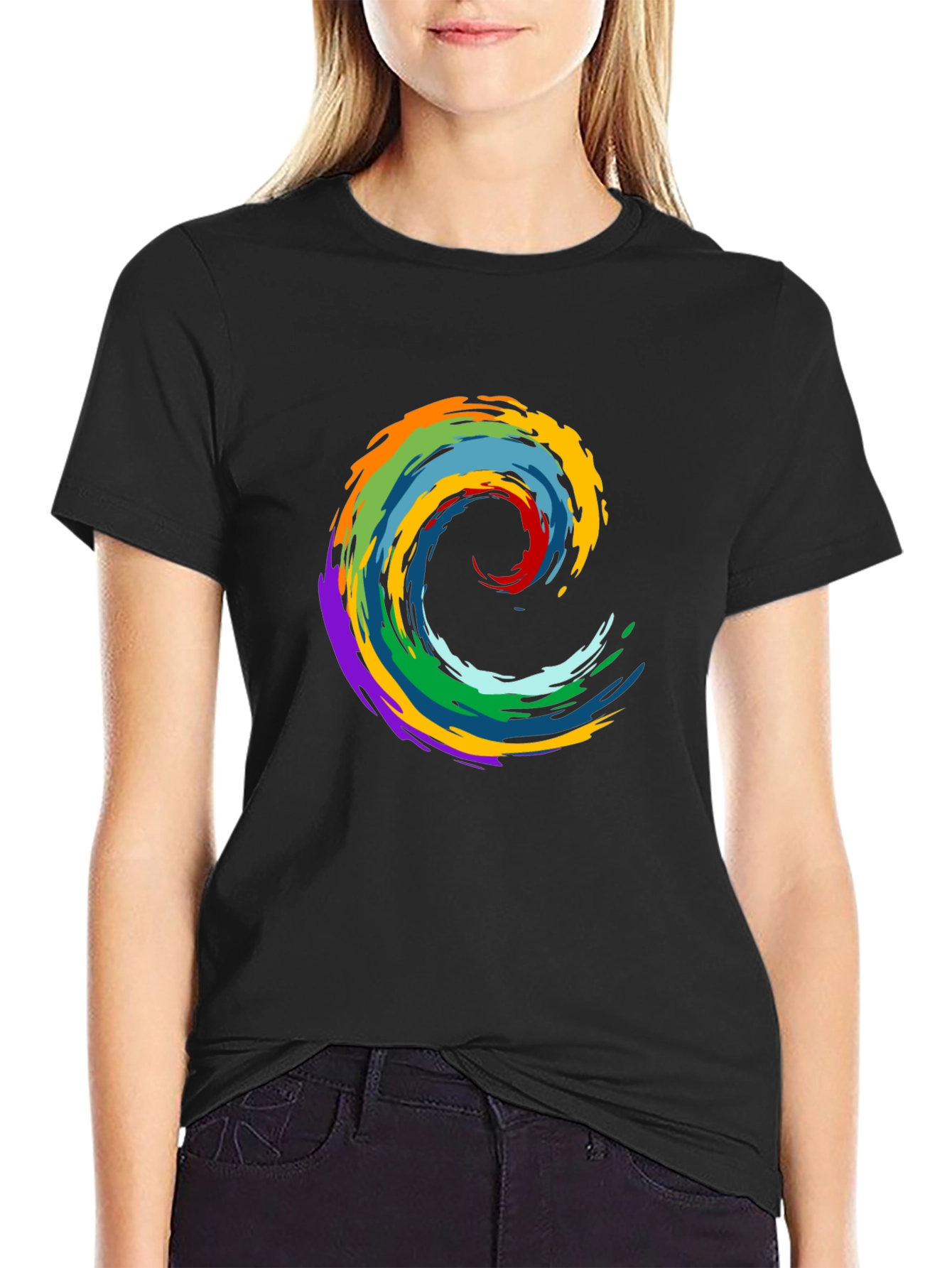 Rainbow Swirl Graphic Black T-Shirt
