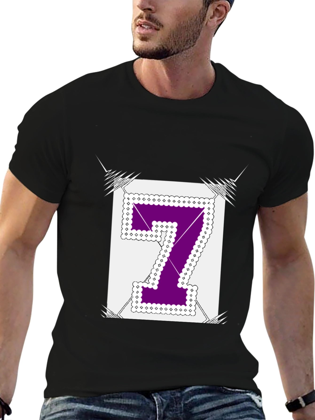 Number 7 Graphic Tee - Black Cotton Blend Shirt