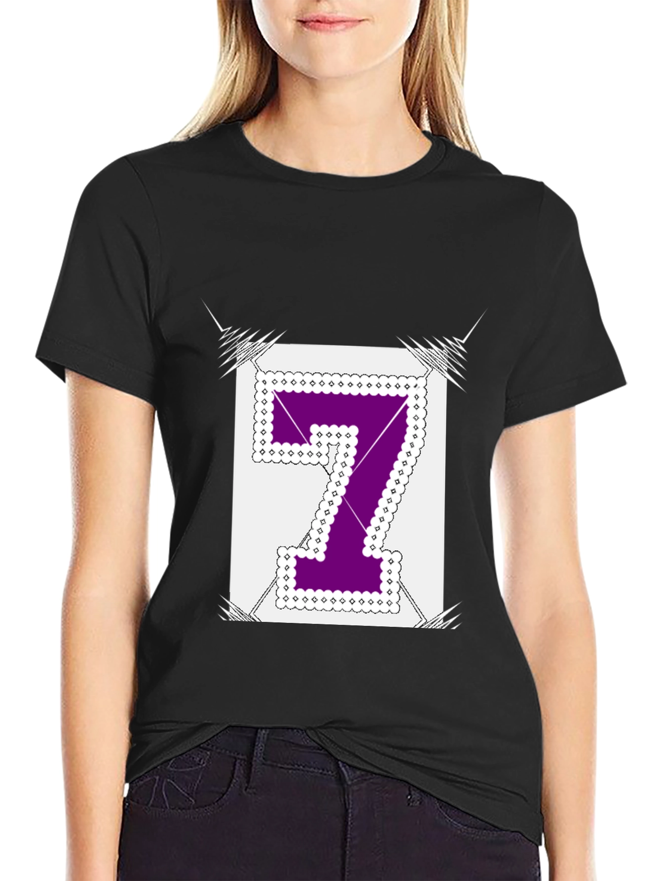Number 7 Graphic Tee - Black Cotton Blend Shirt