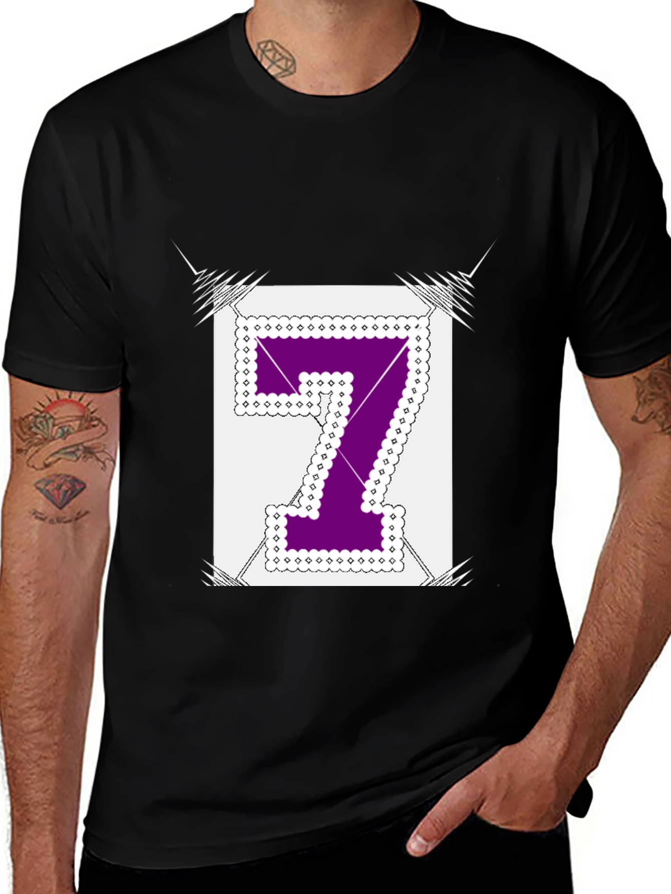 Number 7 Graphic Tee - Black Cotton Blend Shirt