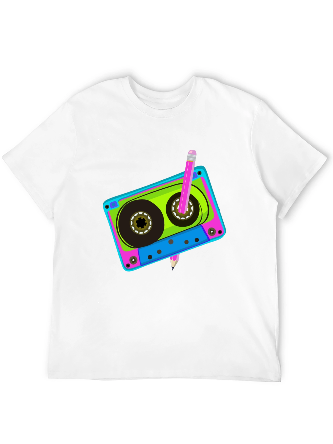 Retro Cassette Tape & Pencil Black T-Shirt