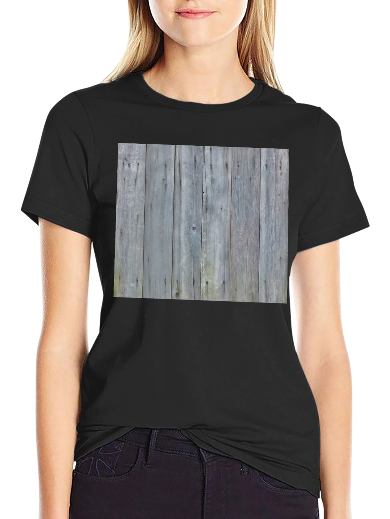 Rustic Wood Print Tee - Black Casual Shirt