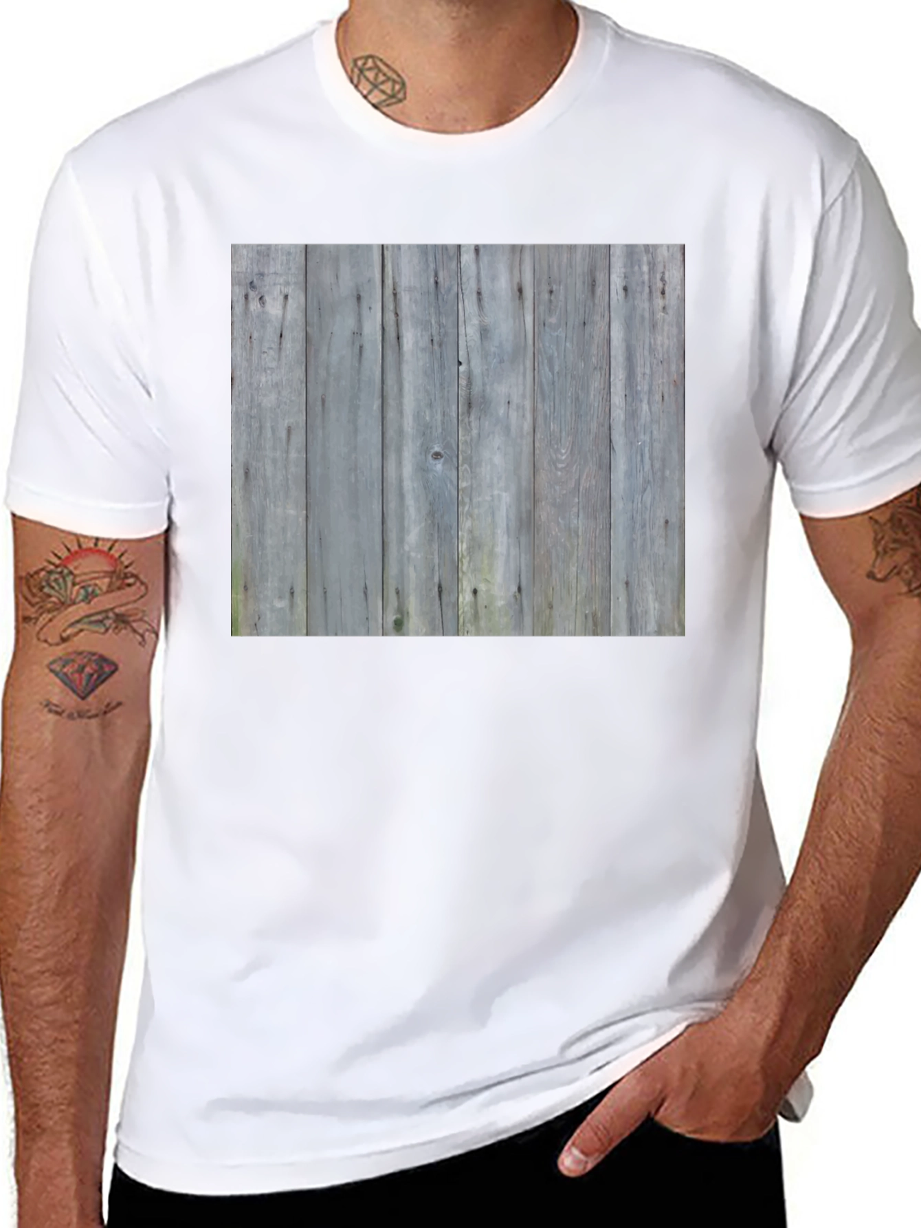 Rustic Wood Print Tee - Black Casual Shirt